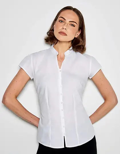 Tailored Fit Mandarin Collar Poplin Blouse Cap Sleeve – Artikelnummer K727