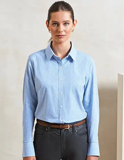Women´s Microcheck (Gingham) Long Sleeve Cotton Shirt – Artikelnummer PW320