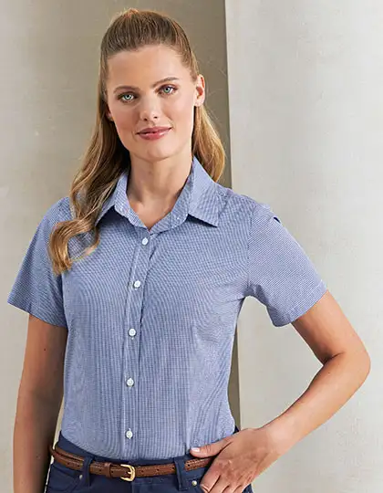 Women´s Microcheck (Gingham) Short Sleeve Cotton Shirt – Artikelnummer PW321