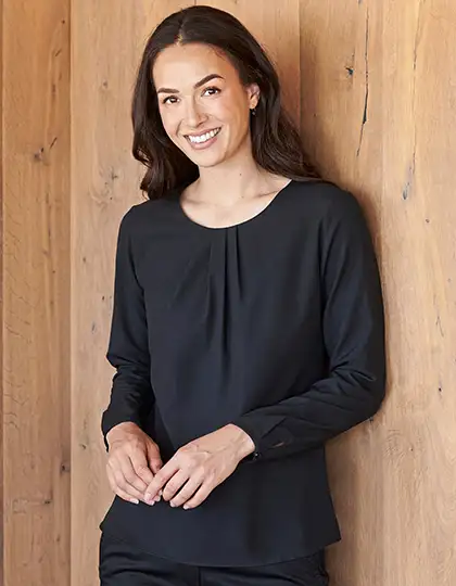 Ladies´ Pleat Front Long Sleeved Blouse – Artikelnummer W598