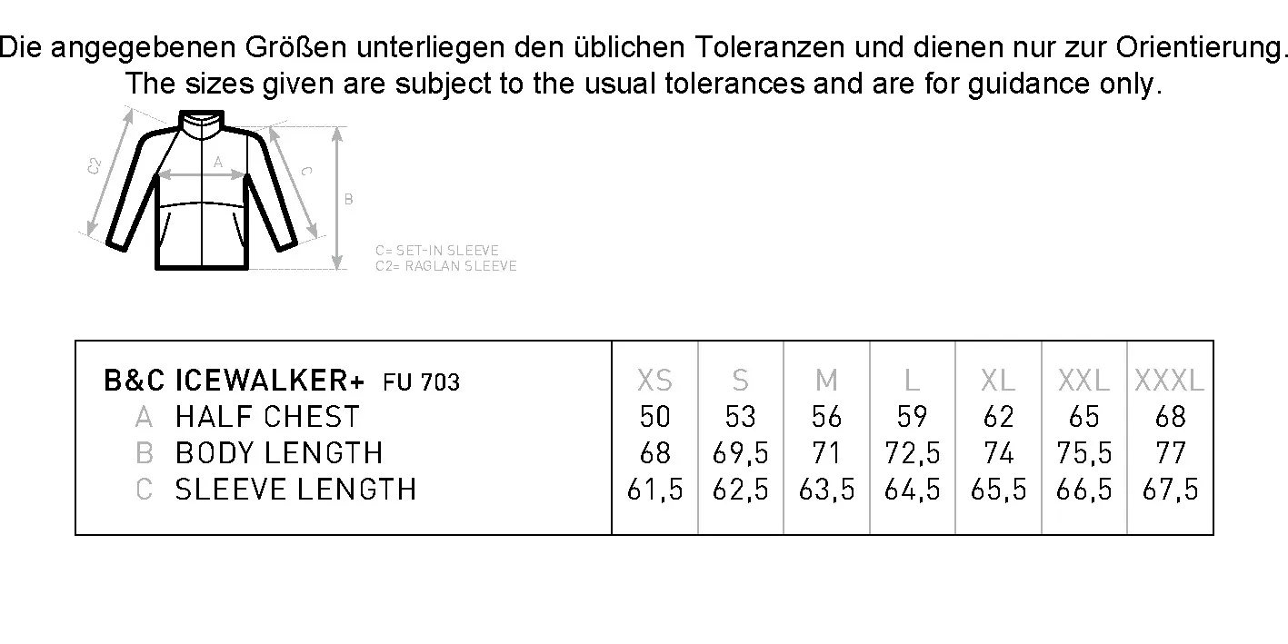 Größentabelle für Unisex Fleece Icewalker+ – BCFU703