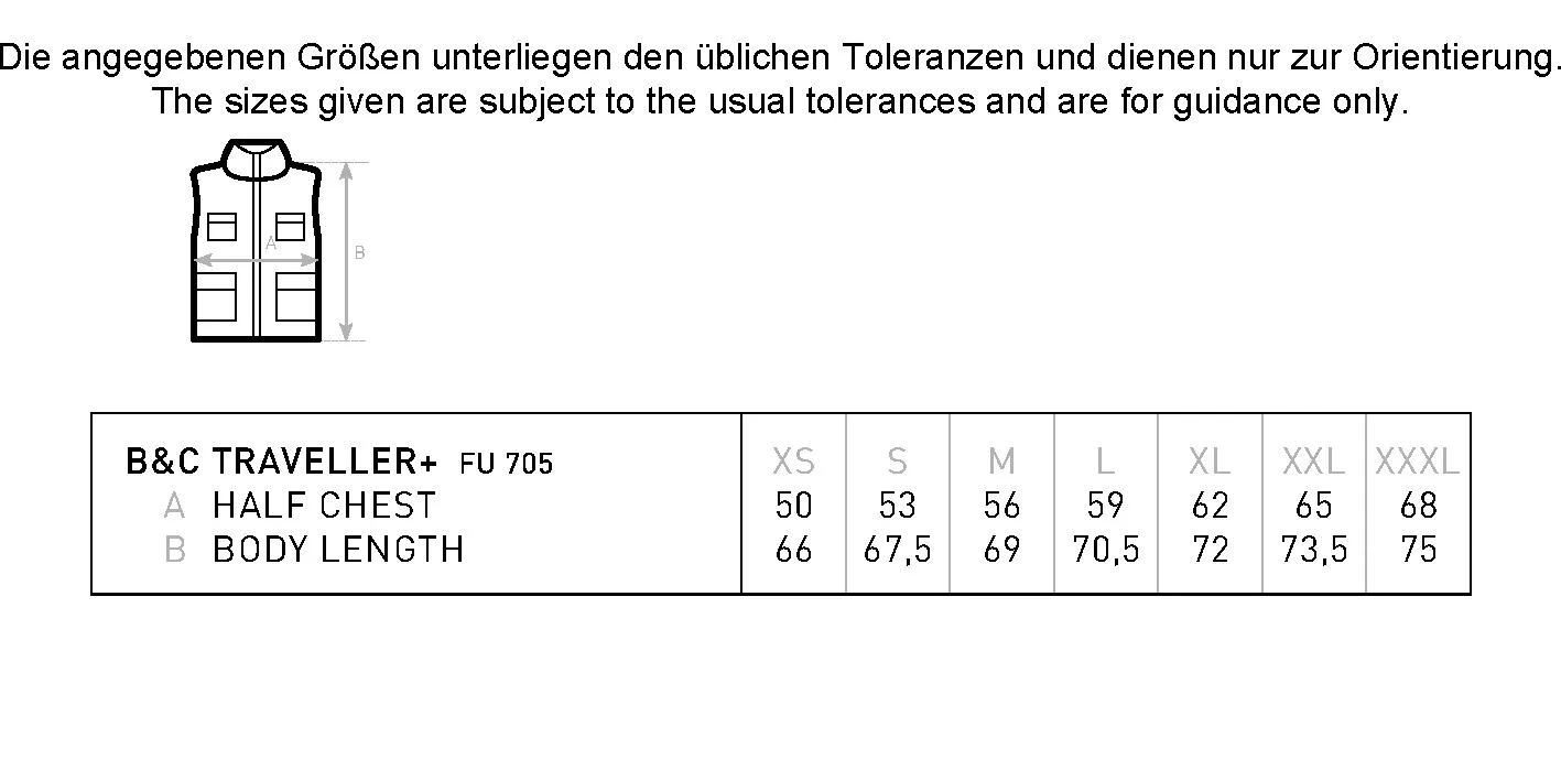 Größentabelle für Unisex Fleece Traveller+ – BCFU705