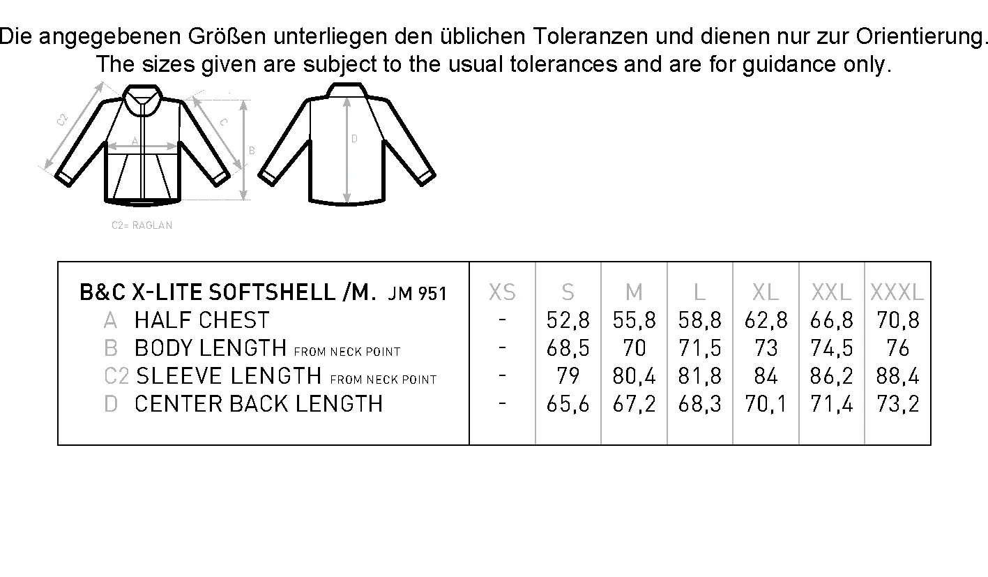 Größentabelle für Men´s X-Lite Softshell – BCJM951