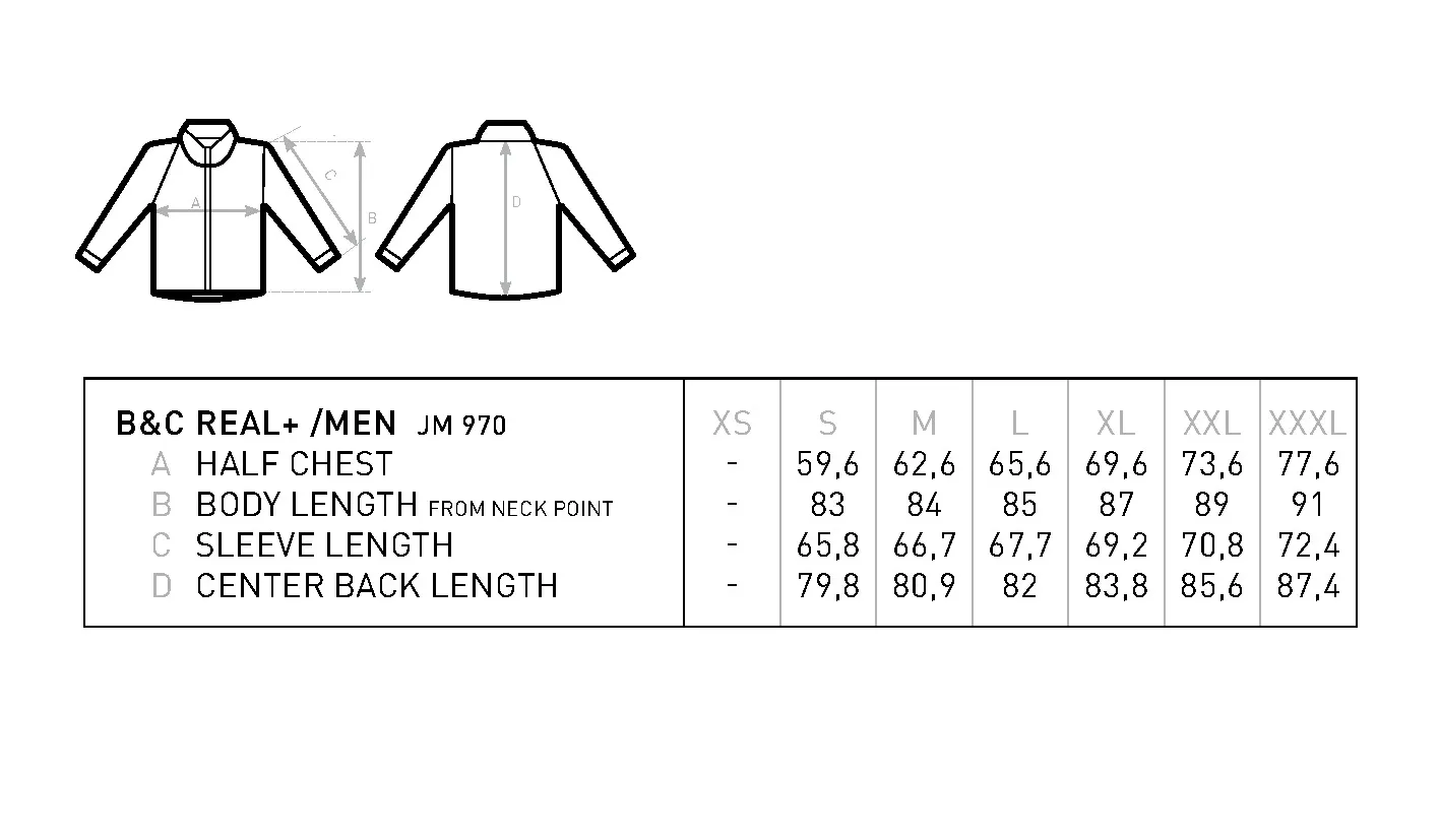 Größentabelle für Men´s Jacket Real+ – BCJM970