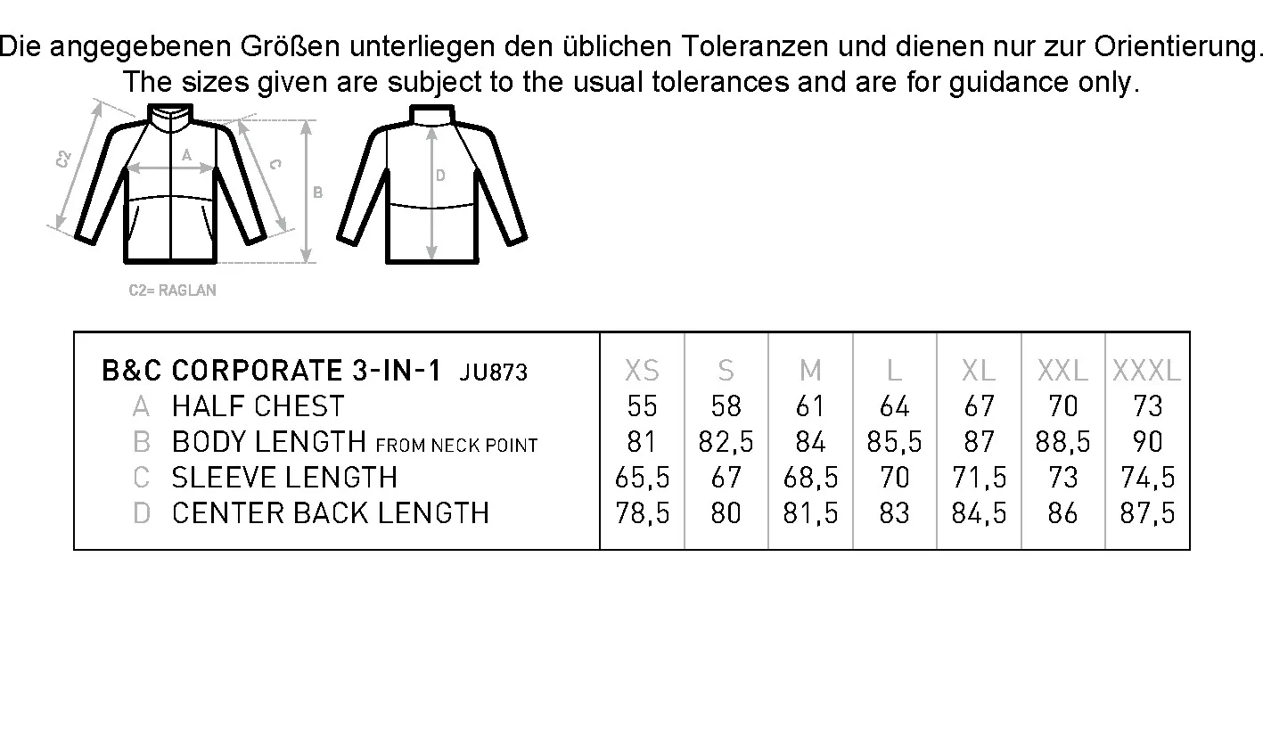 Größentabelle für Jacket Corporate 3-in-1 – BCJU873