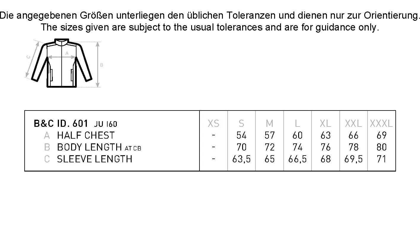 Größentabelle für Windjacket ID.601 – BCJUI60