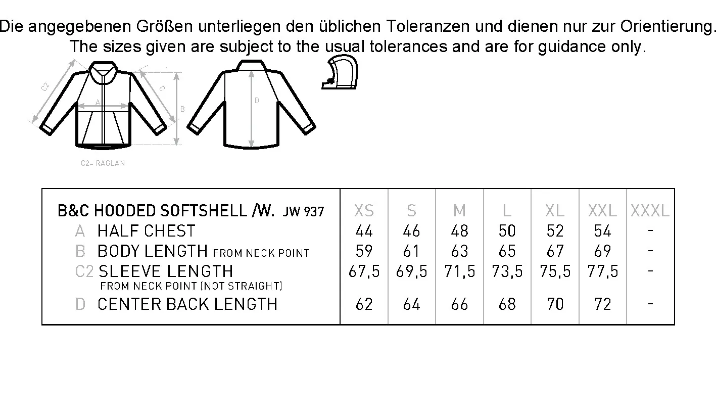 Größentabelle für Women´s Hooded Softshell – BCJW937