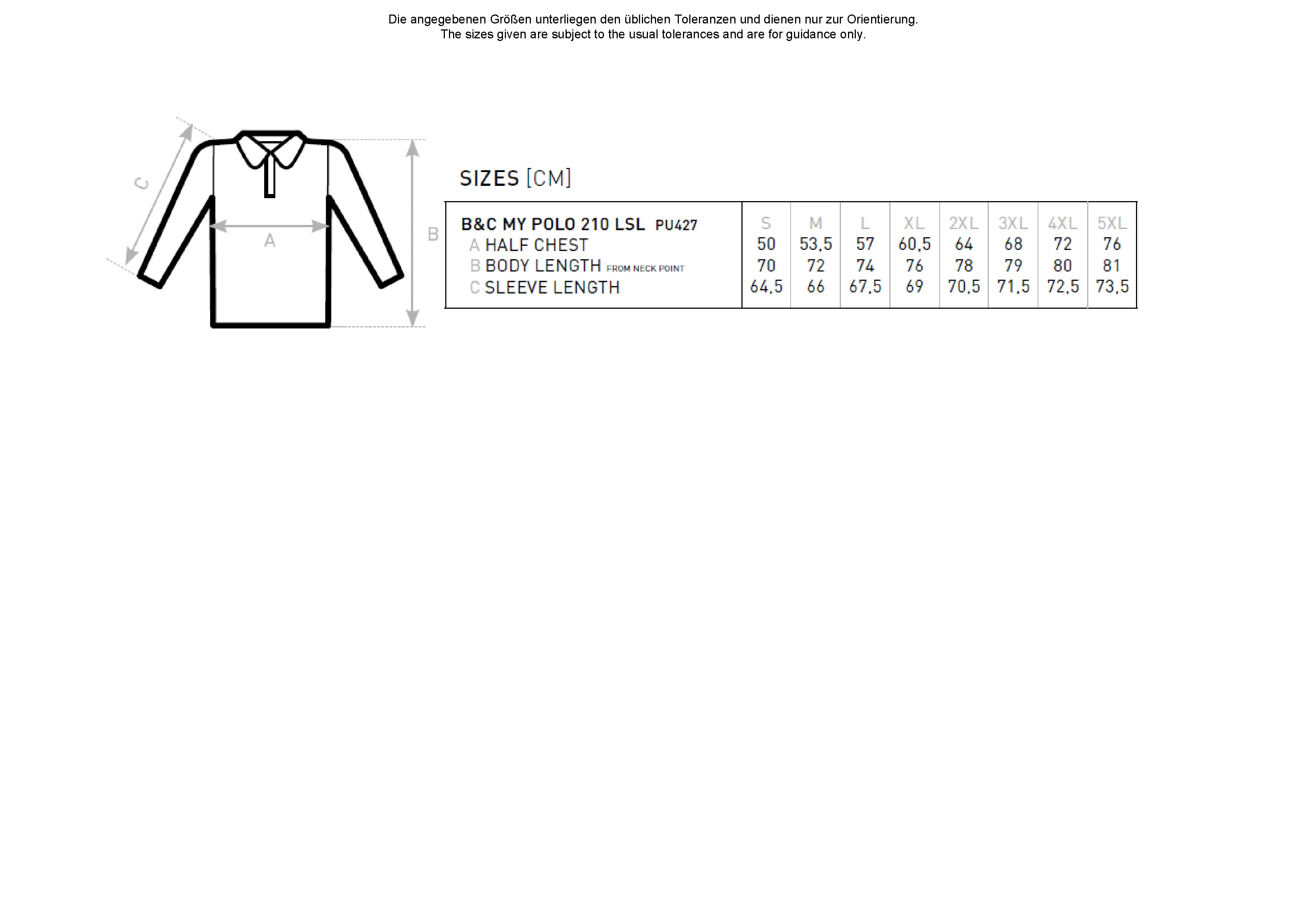 Größentabelle für My Polo 210 Long Sleeve – BCPU427
