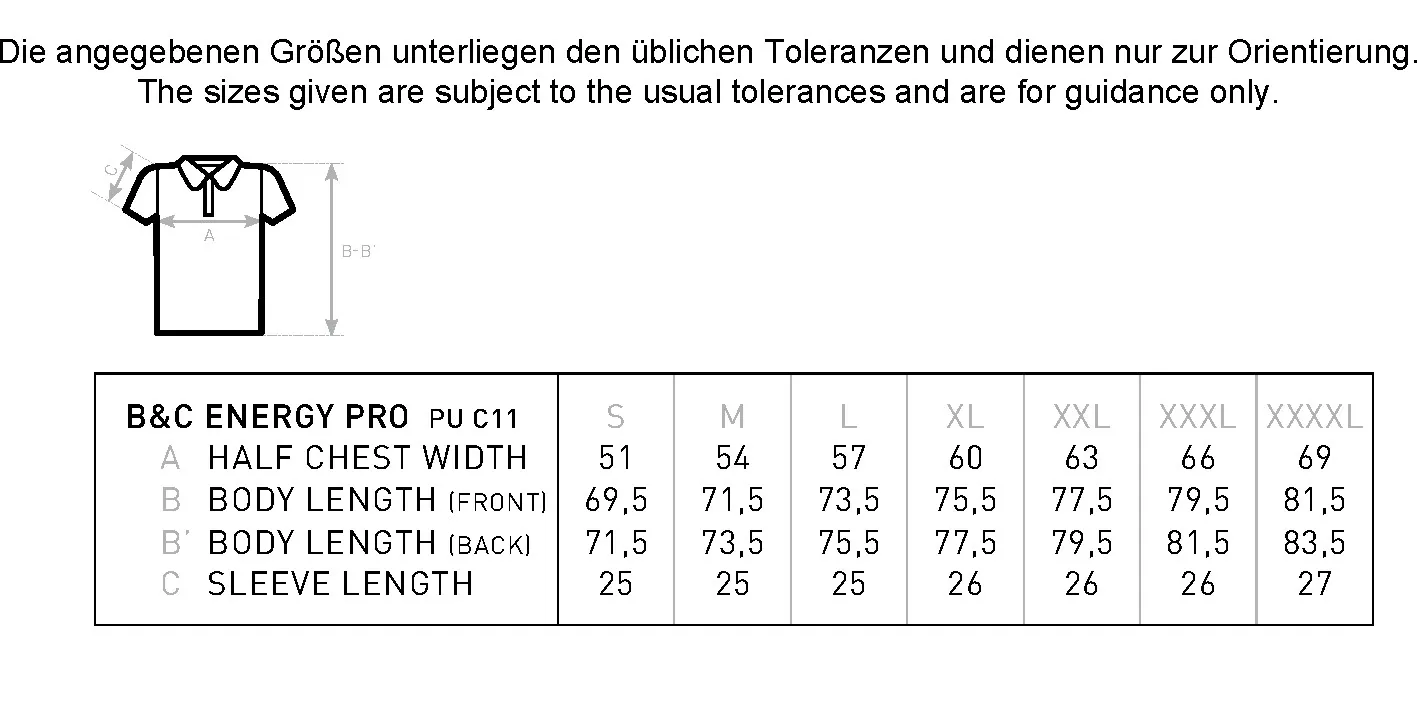 Größentabelle für Energy Pro Polo – BCPUC11