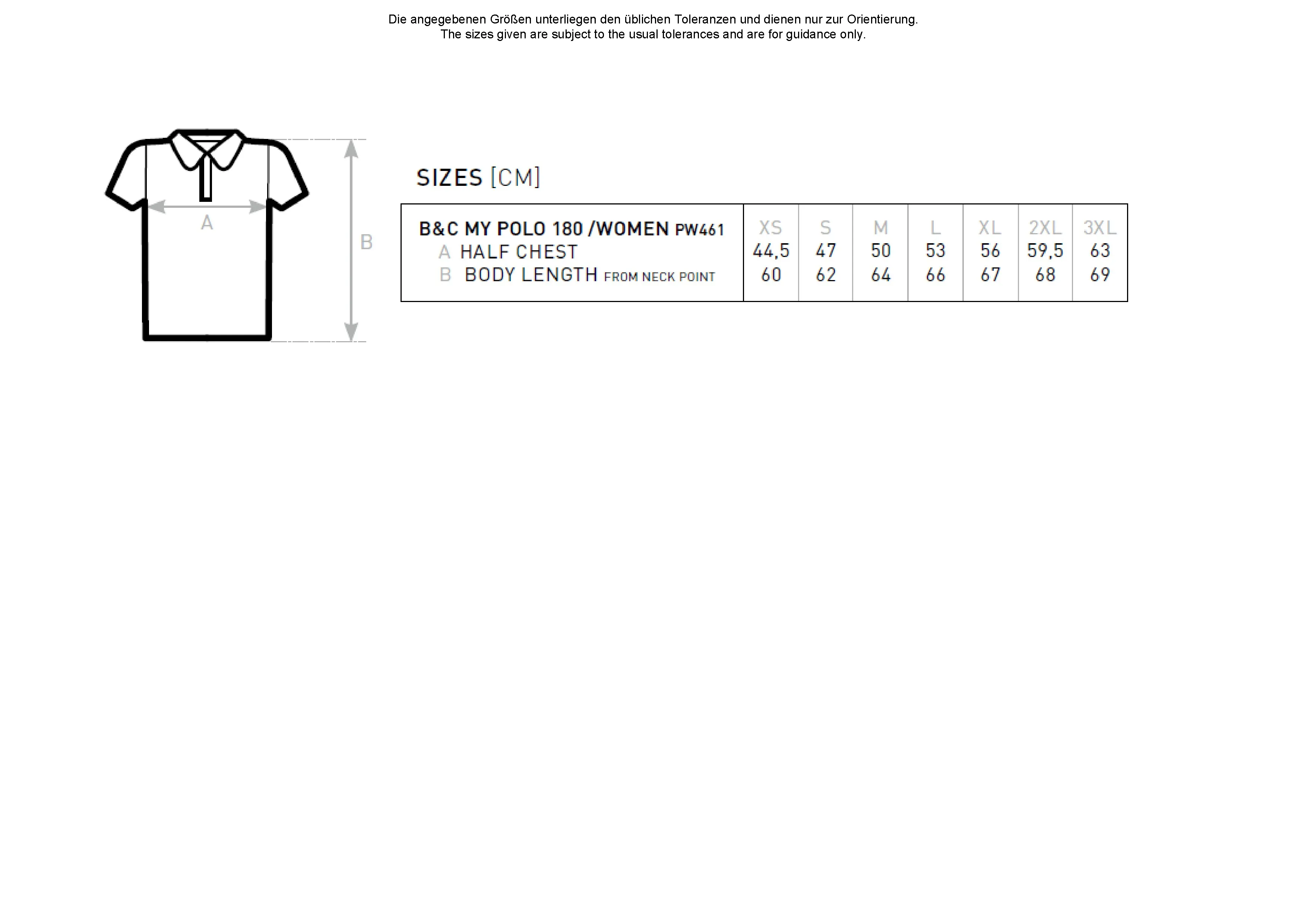 Größentabelle für My Polo 180 /Women – BCPW461