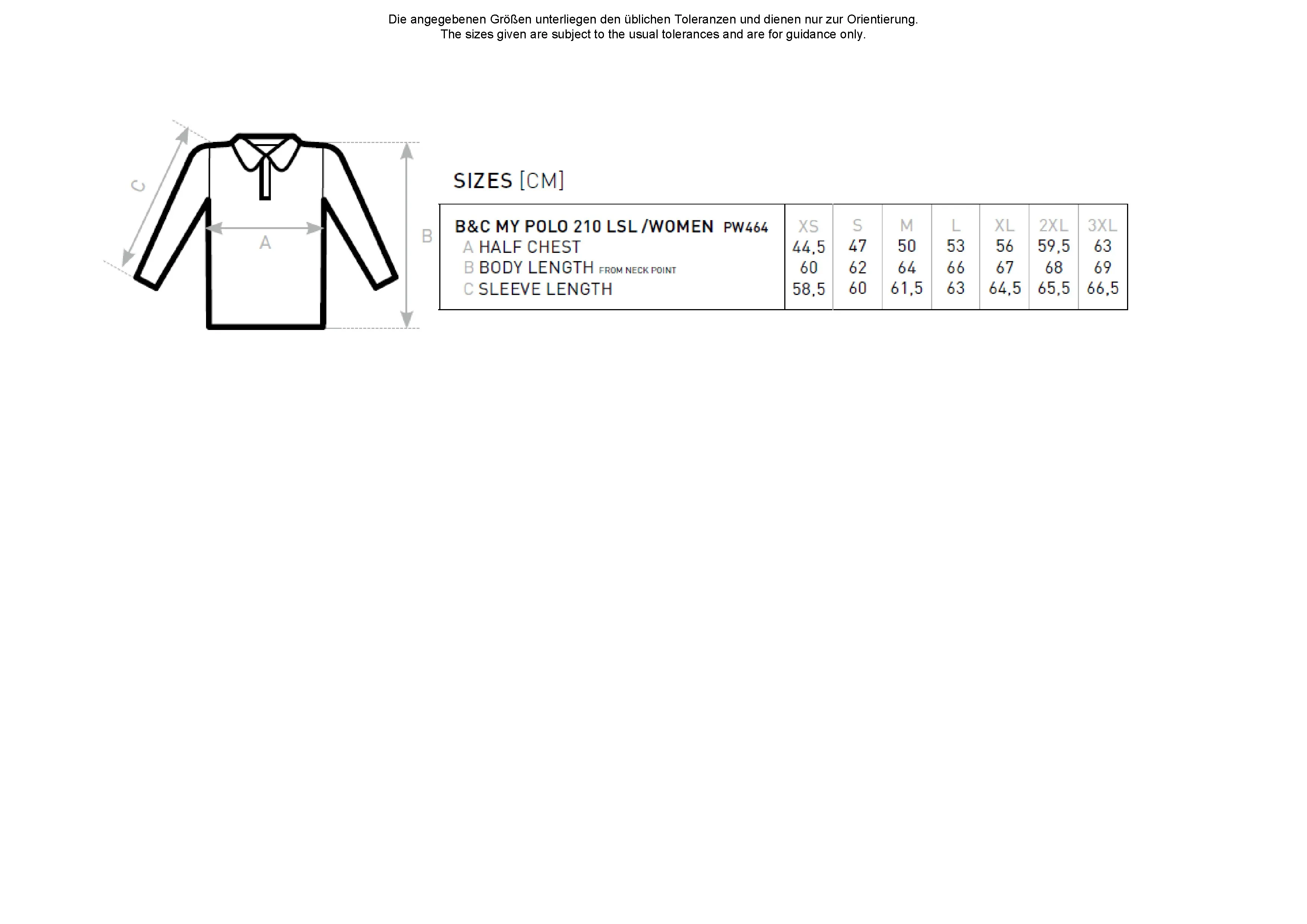 Größentabelle für My Polo 210 Long Sleeve /Women – BCPW464