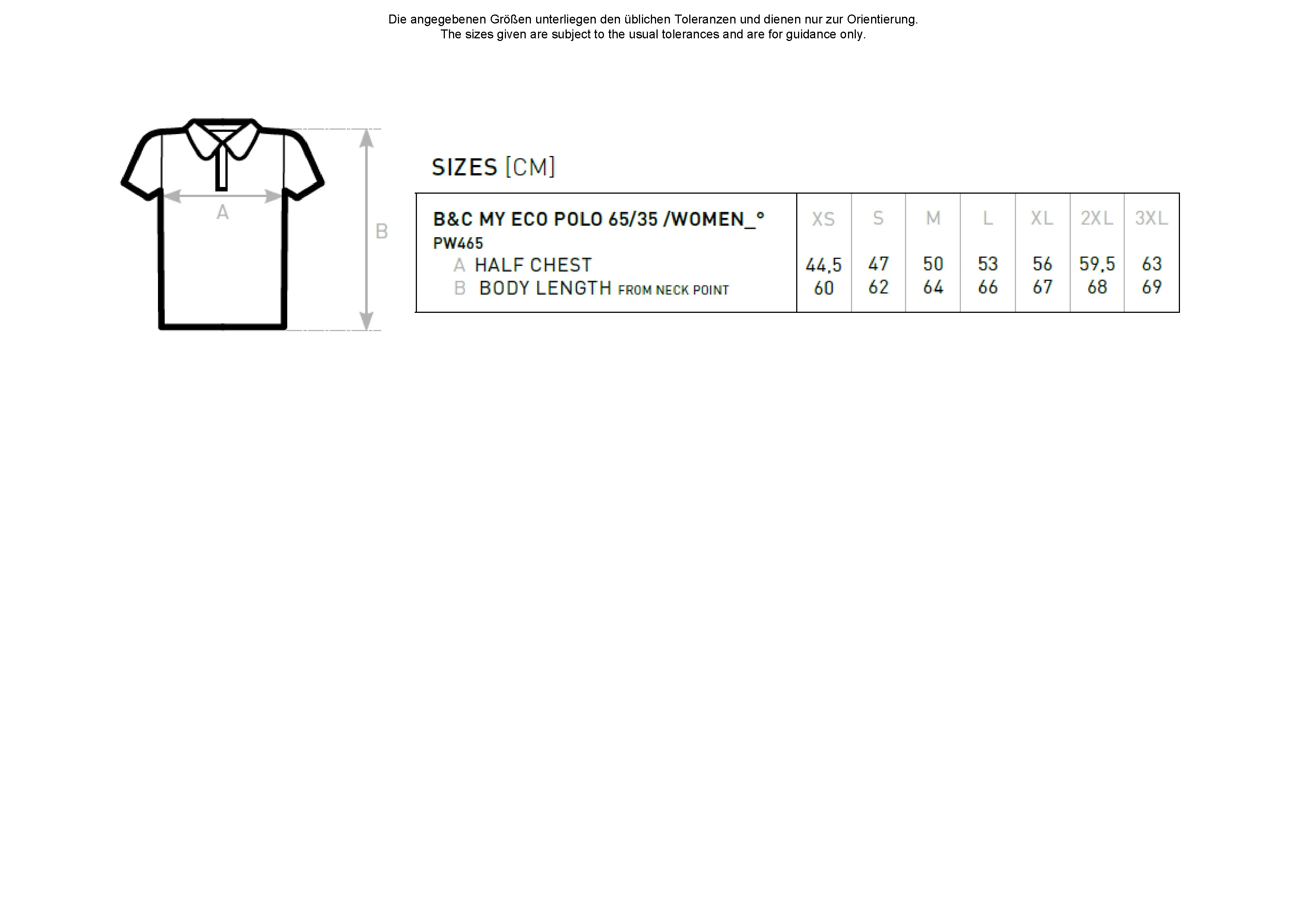 Größentabelle für My Eco Polo 65/35 Women_° – BCPW465