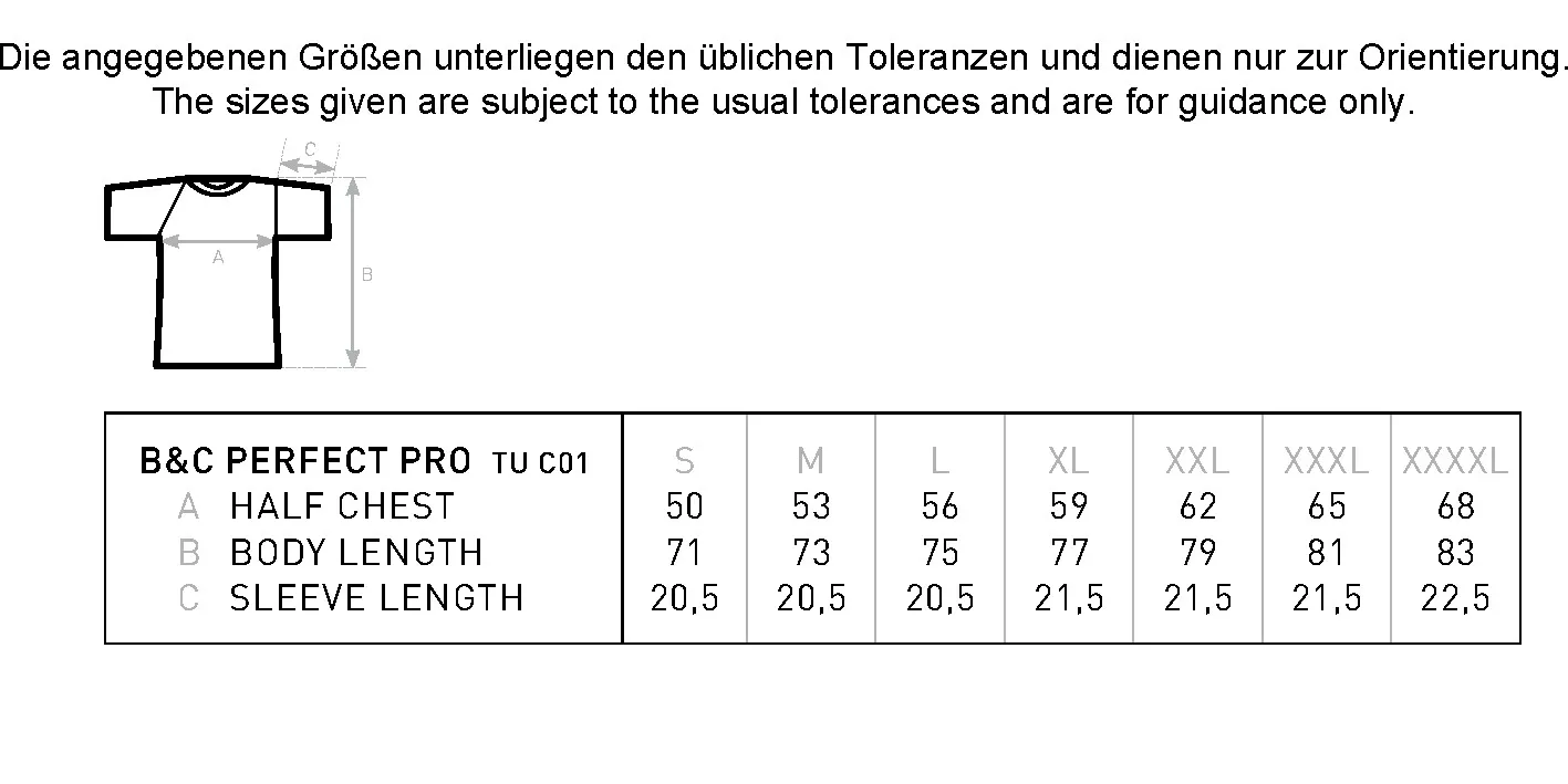 Größentabelle für Perfect Pro Tee – BCTUC01