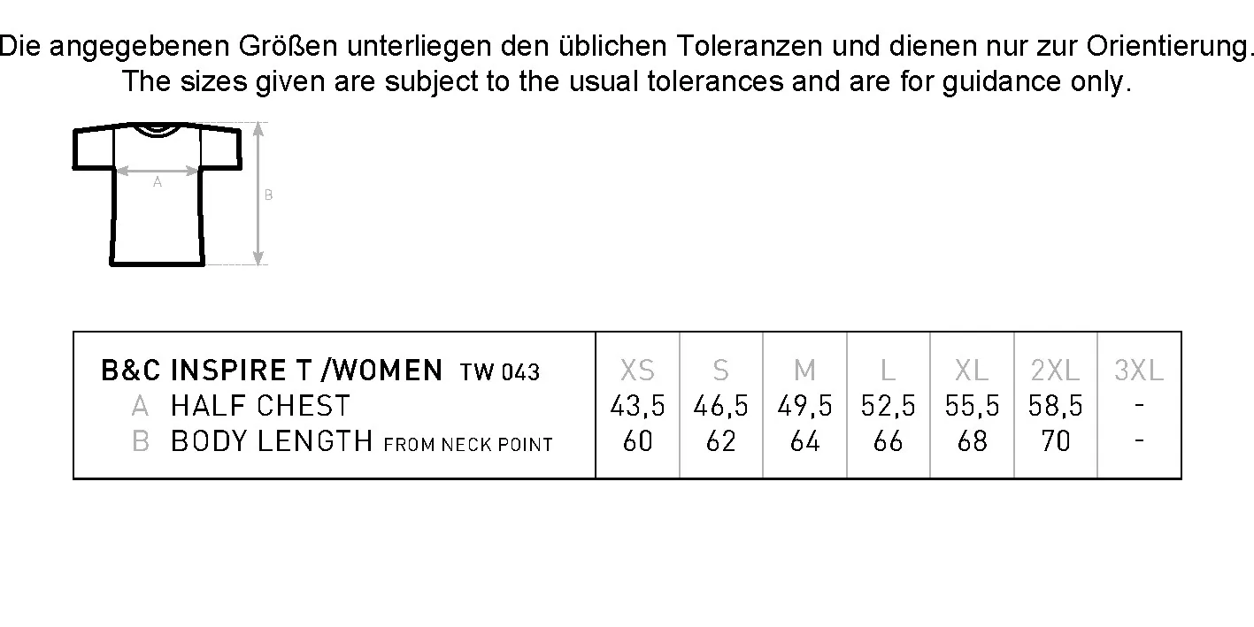 Größentabelle für Inspire T /Women_° – BCTW043
