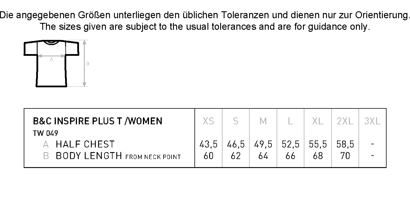 Größentabelle für Inspire Plus T /Women_° – BCTW049