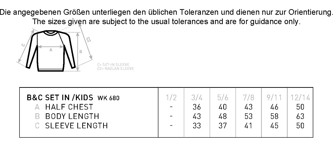 Größentabelle für Kids´ Set In Sweat – BCWK680