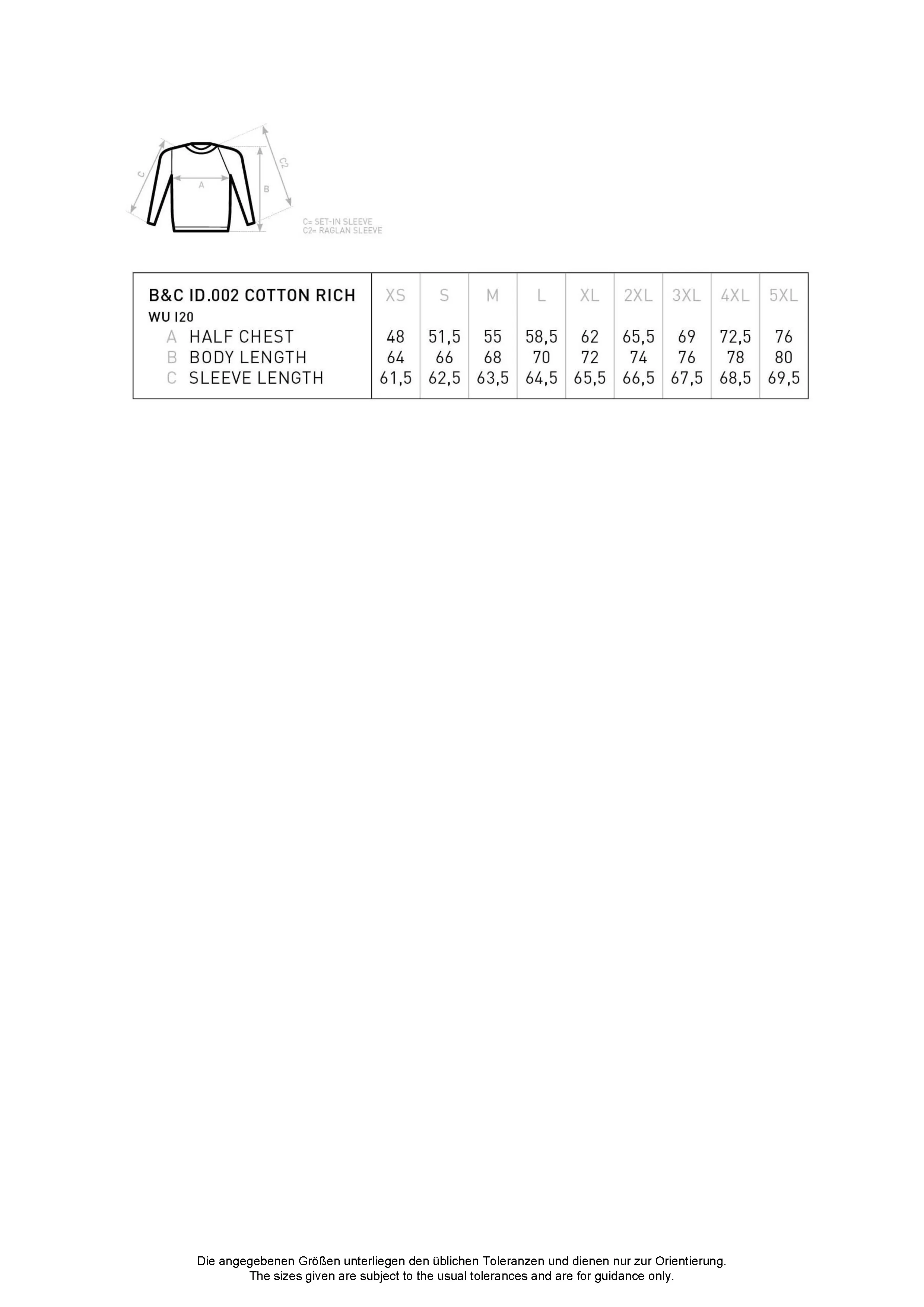 Größentabelle für Sweat ID.002 – BCWUI20
