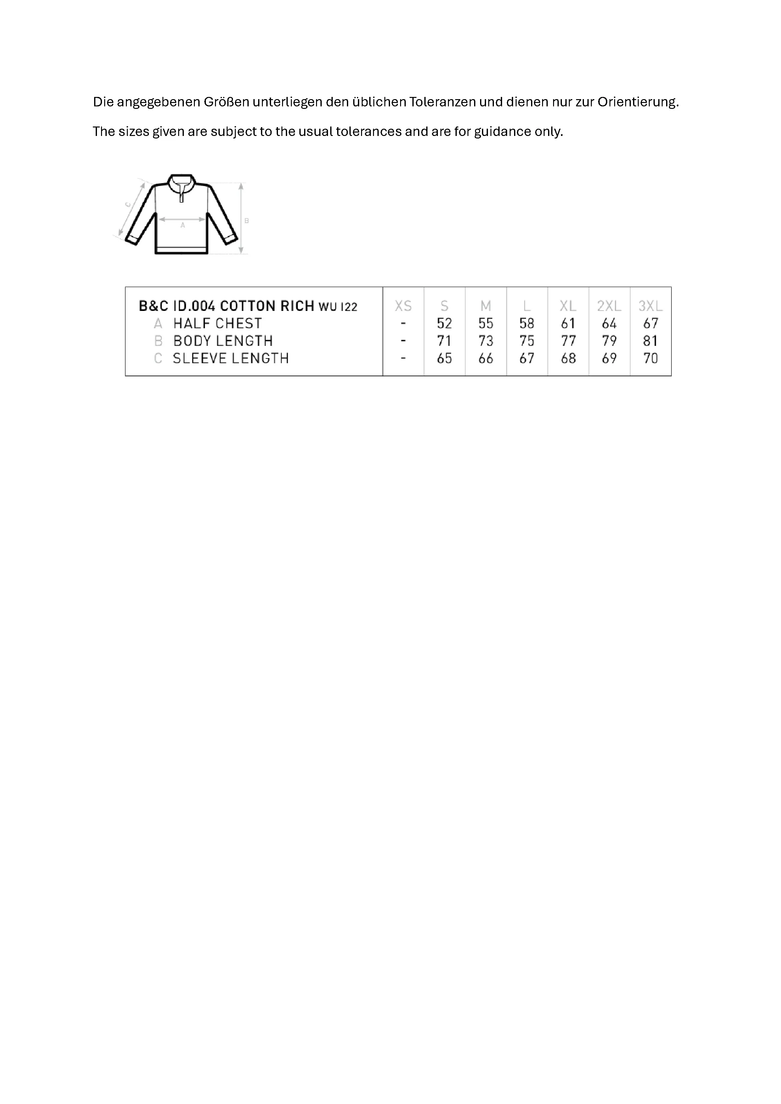 Größentabelle für Sweat ID.004 – BCWUI22