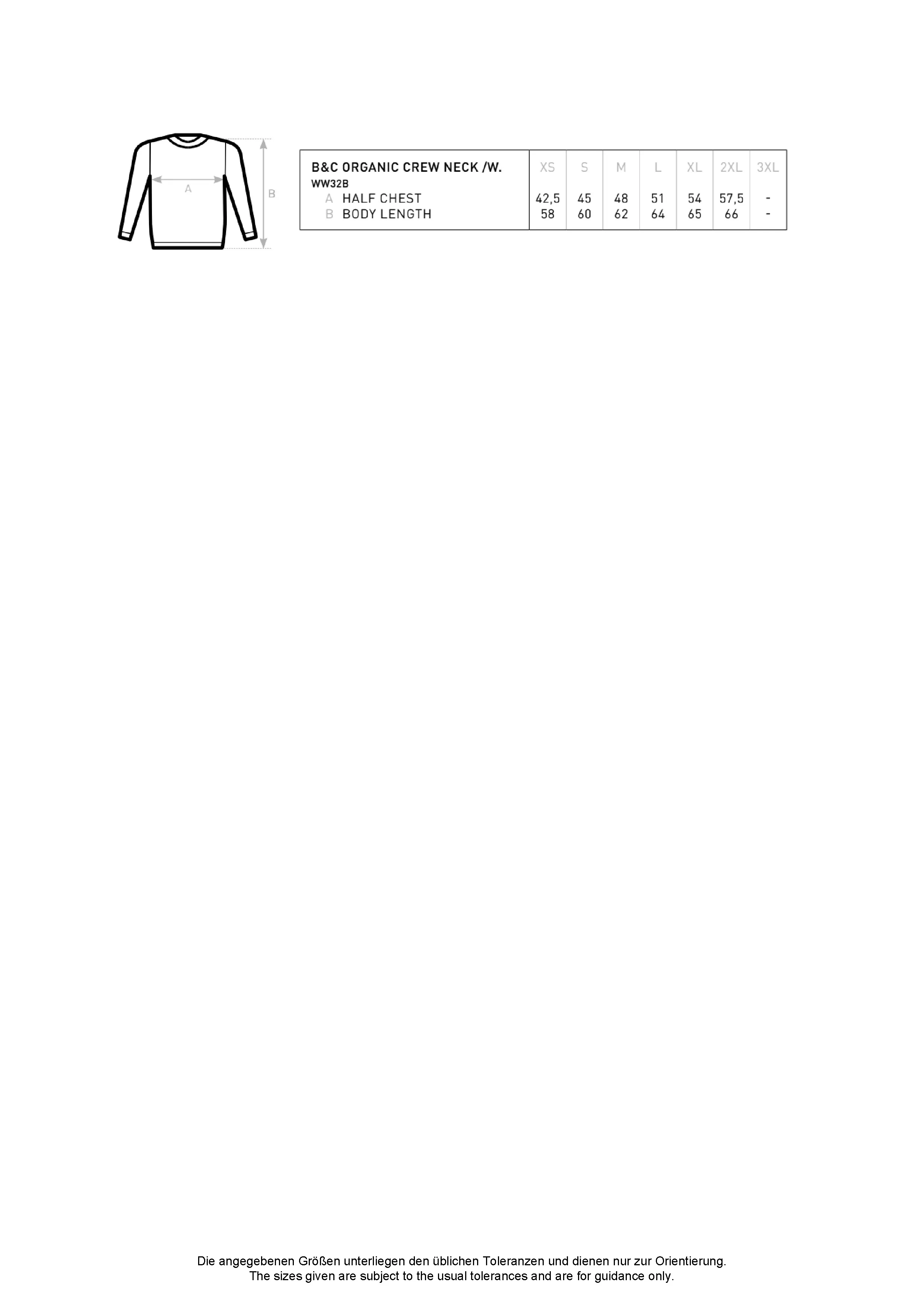 Größentabelle für Inspire Crew Neck Sweat /Women_° – BCWW32B