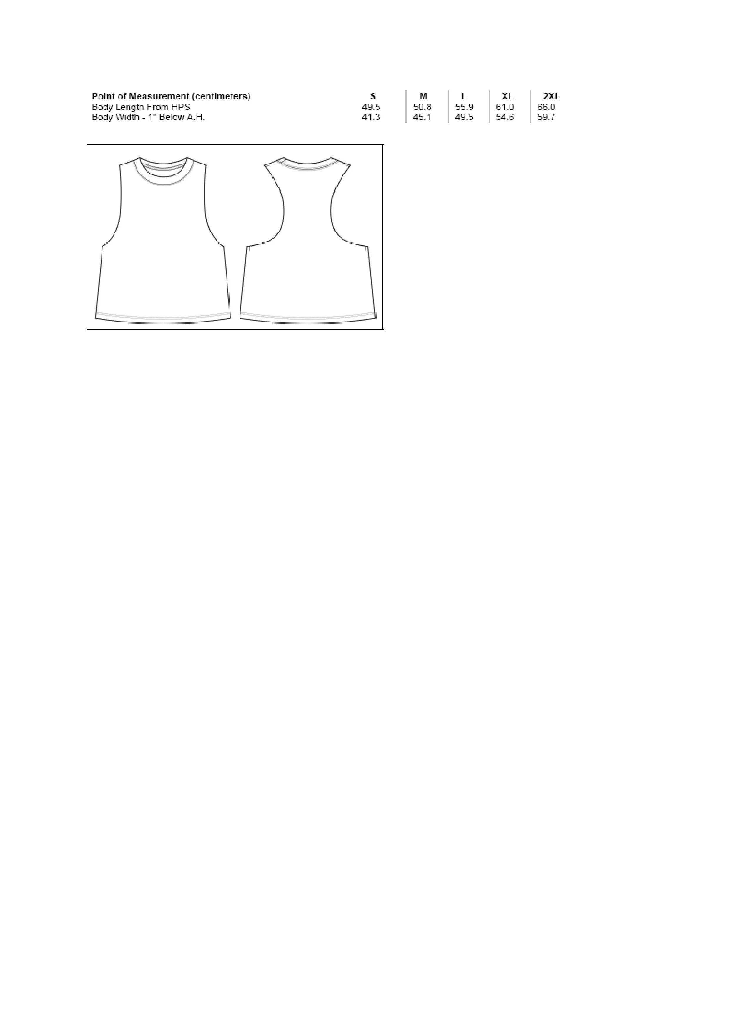 Größentabelle für Women´s Racerback Cropped Tank – BL6682