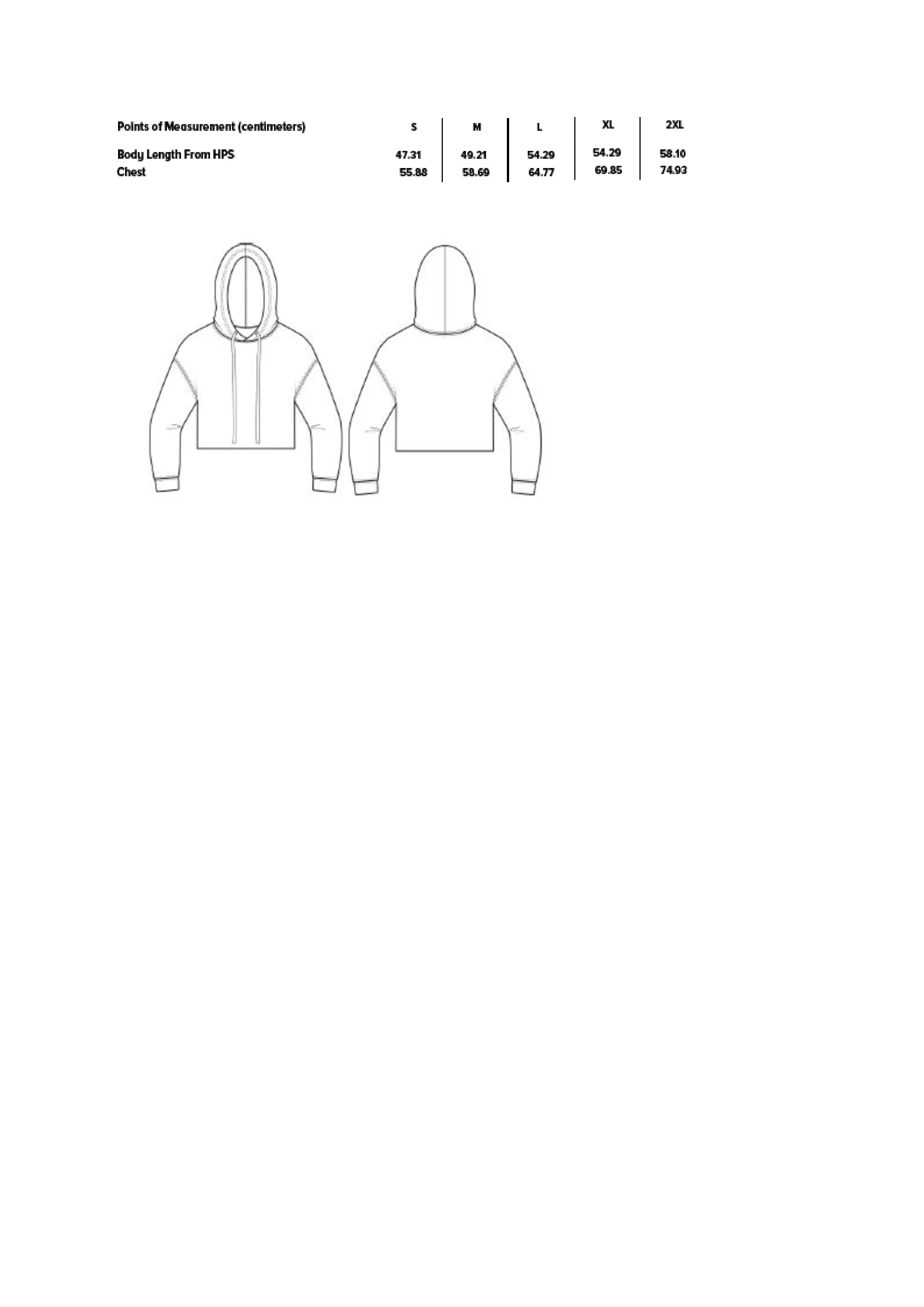 Größentabelle für Women´s Cropped Fleece Hoodie – BL7502