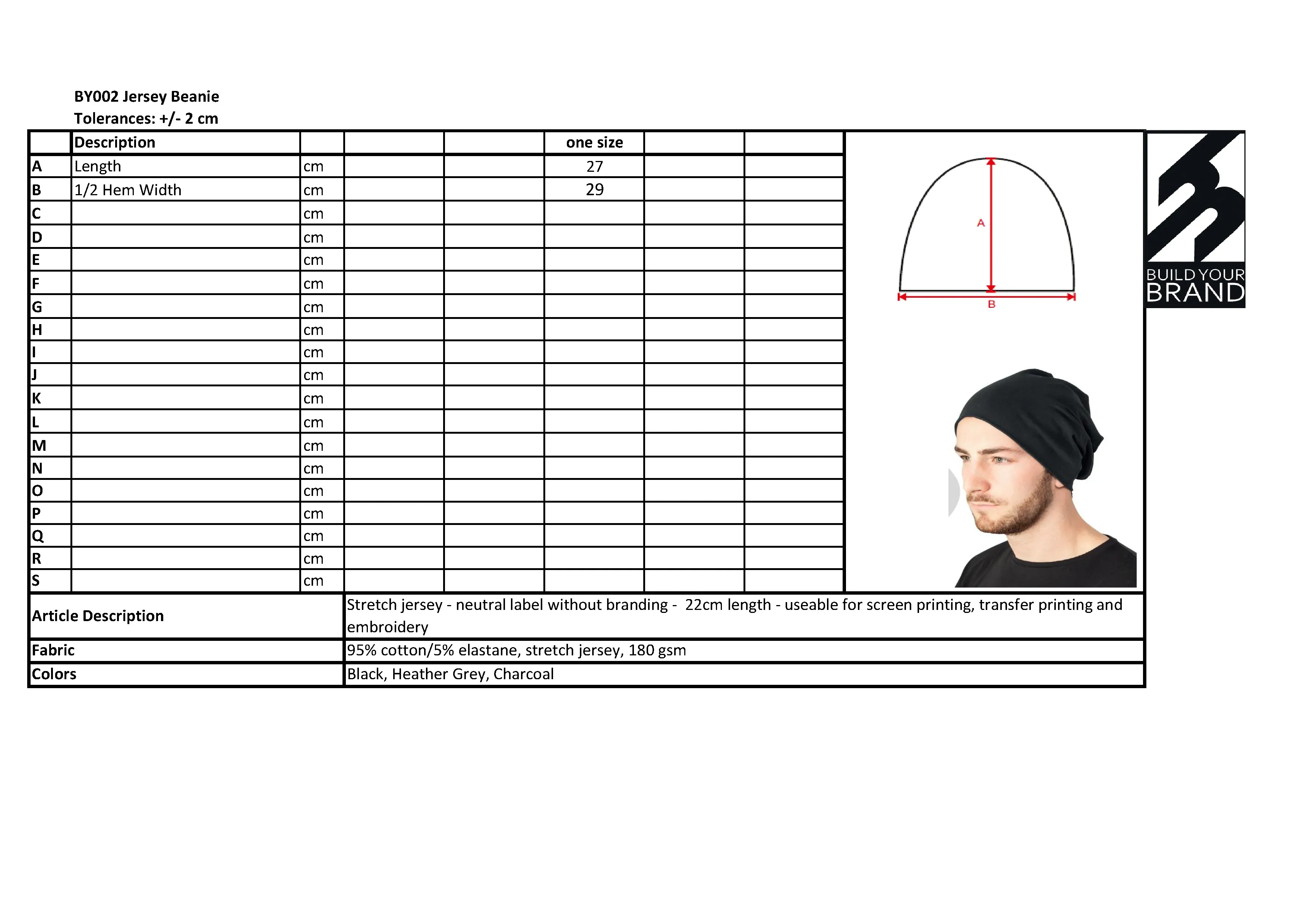 Größentabelle für Jersey Beanie – BY002