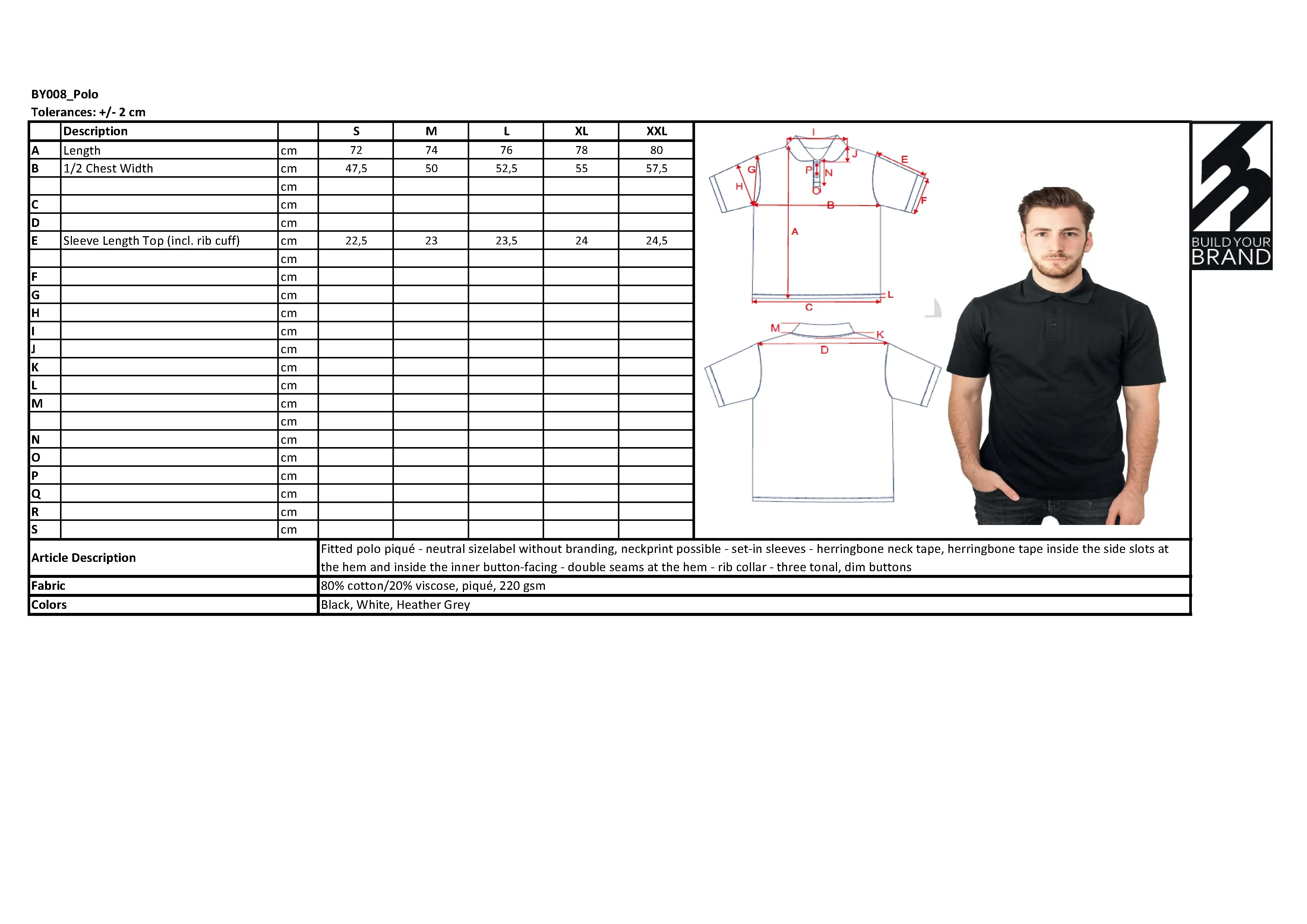 Größentabelle für Polo Piqué Shirt – BY008
