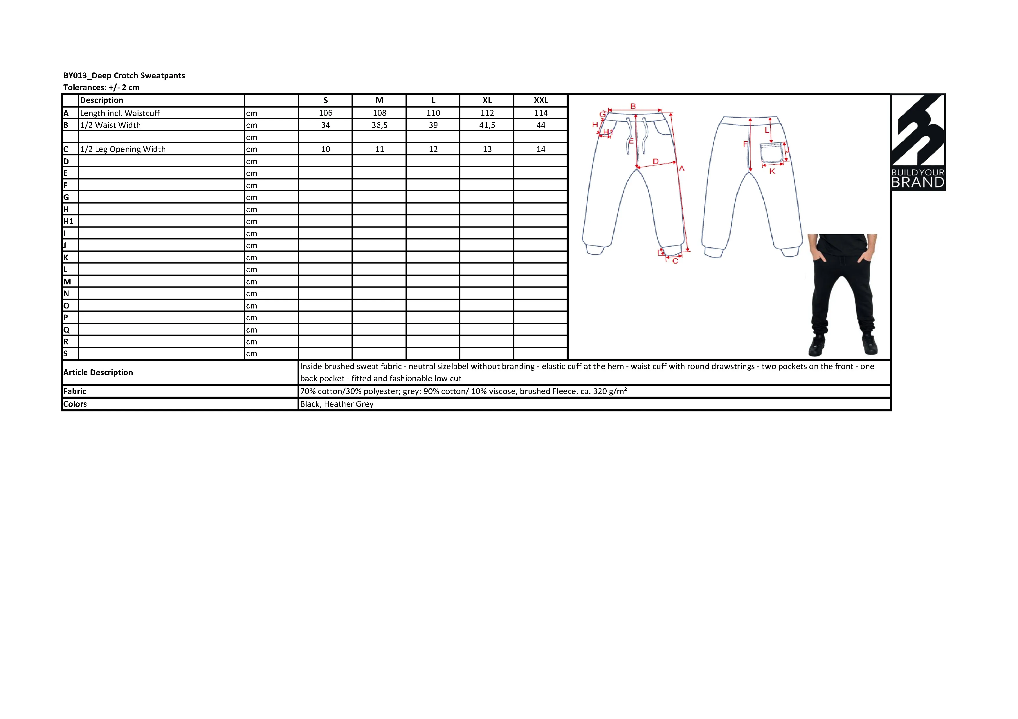 Größentabelle für Heavy Deep Crotch Sweatpants – BY013