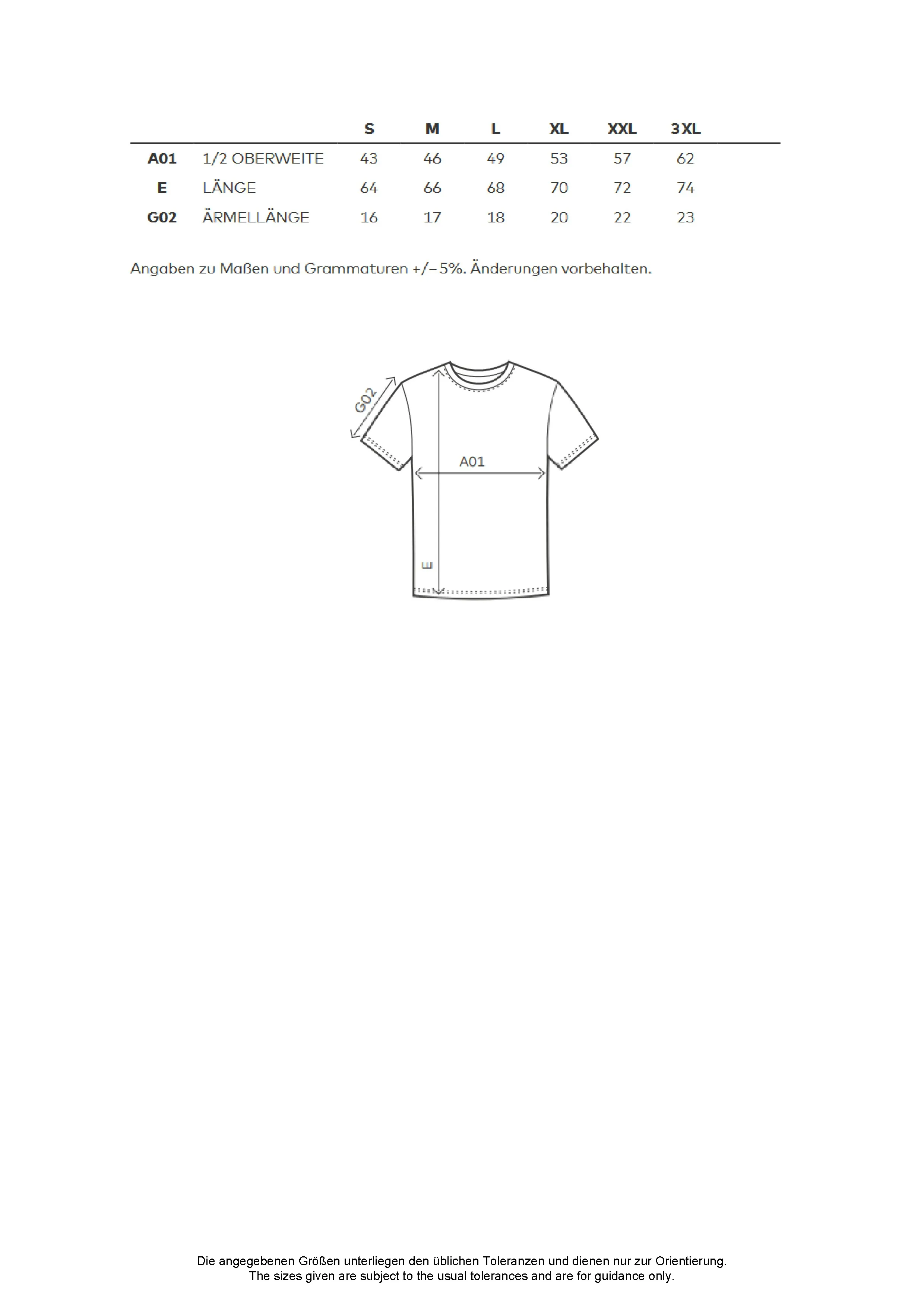 Größentabelle für Women´s T-Shirt – CD3075
