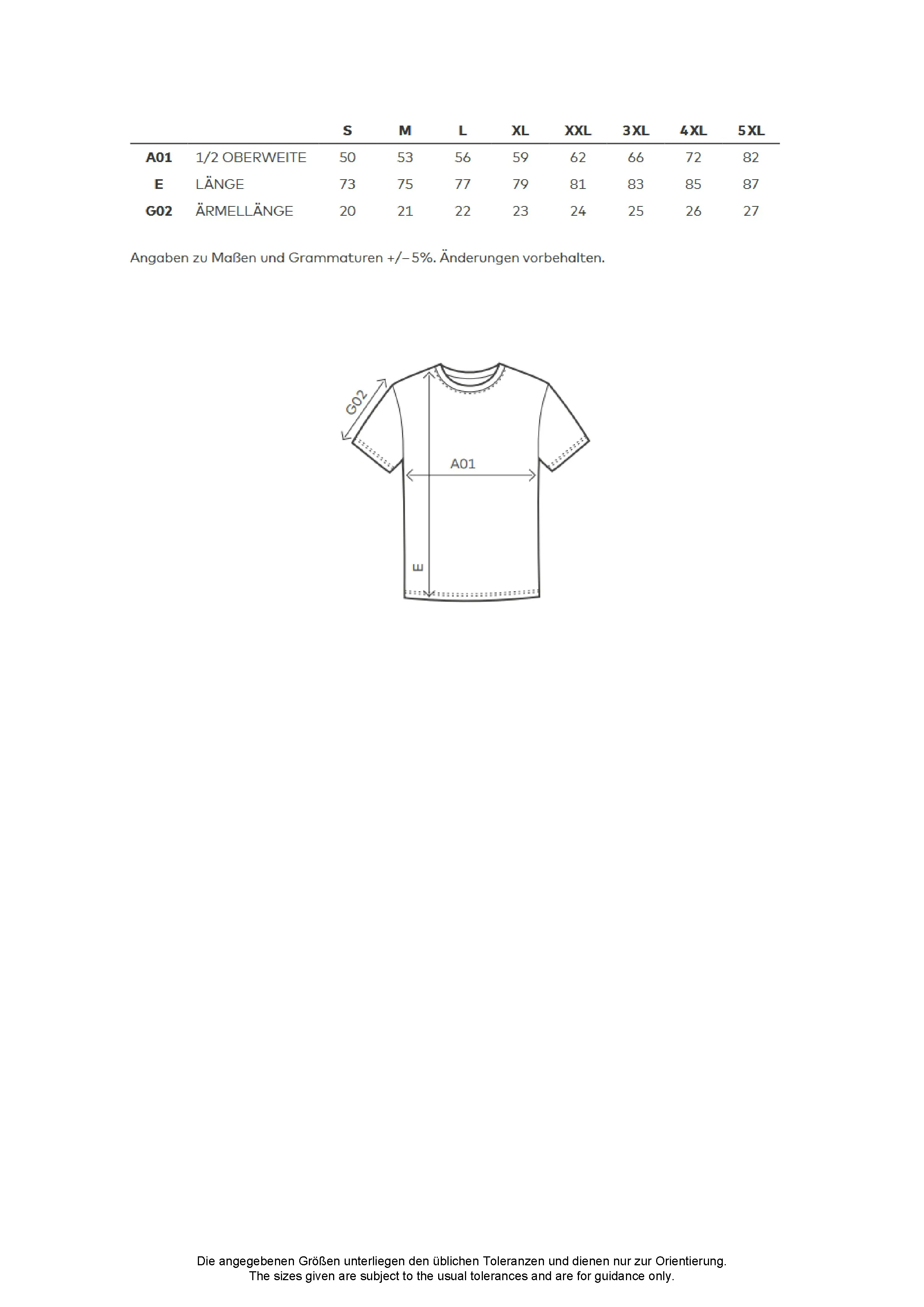 Größentabelle für Men´s T-Shirt – CD3077