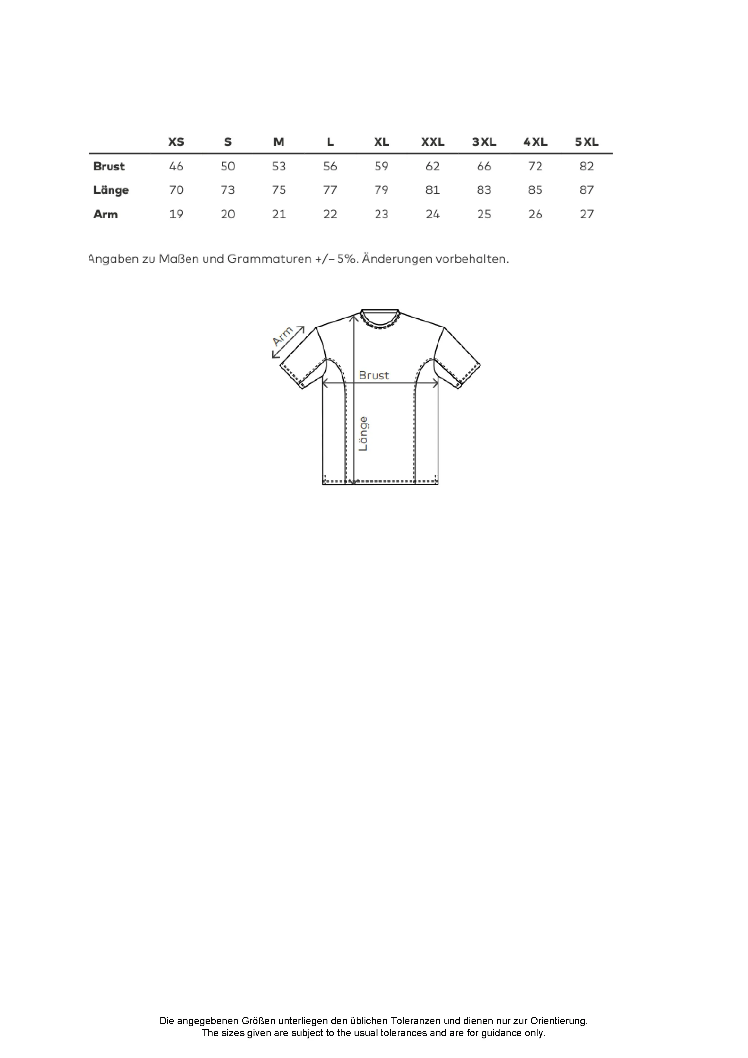 Größentabelle für Unisex Contrast-T – CD3590