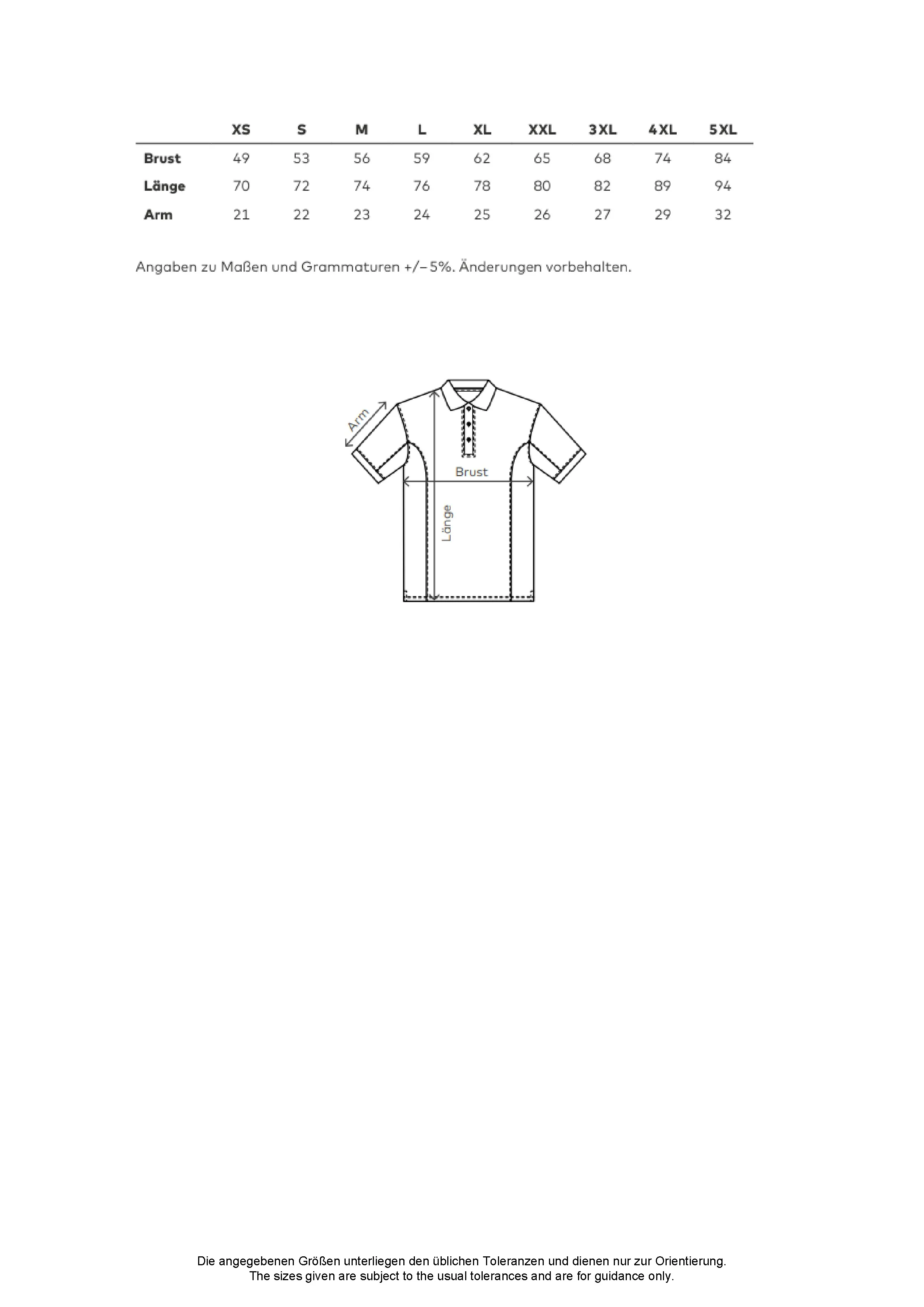 Größentabelle für Unisex Contrast Polo – CD4590