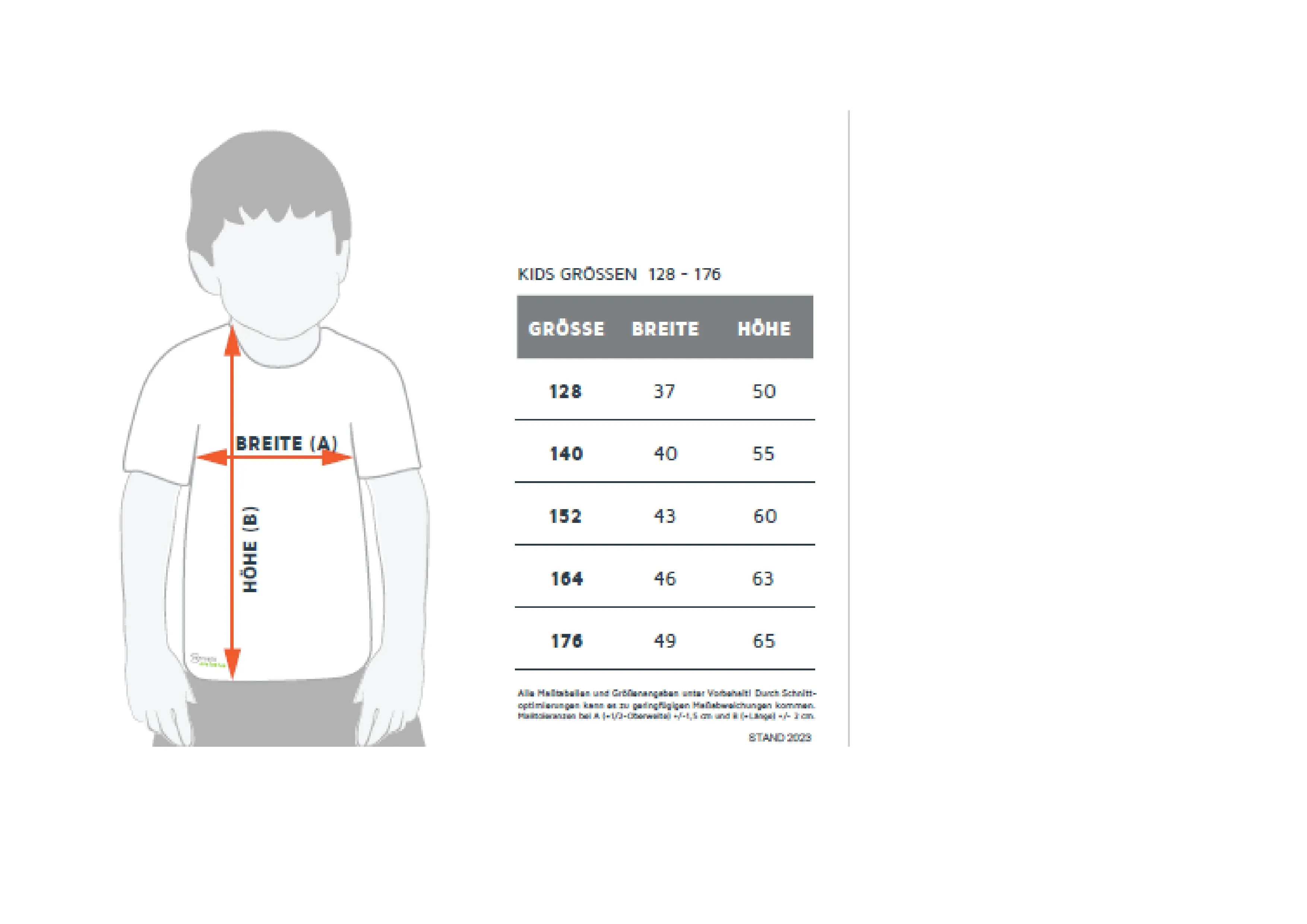 Größentabelle für Kids Evolution Tech Tee – CN160K