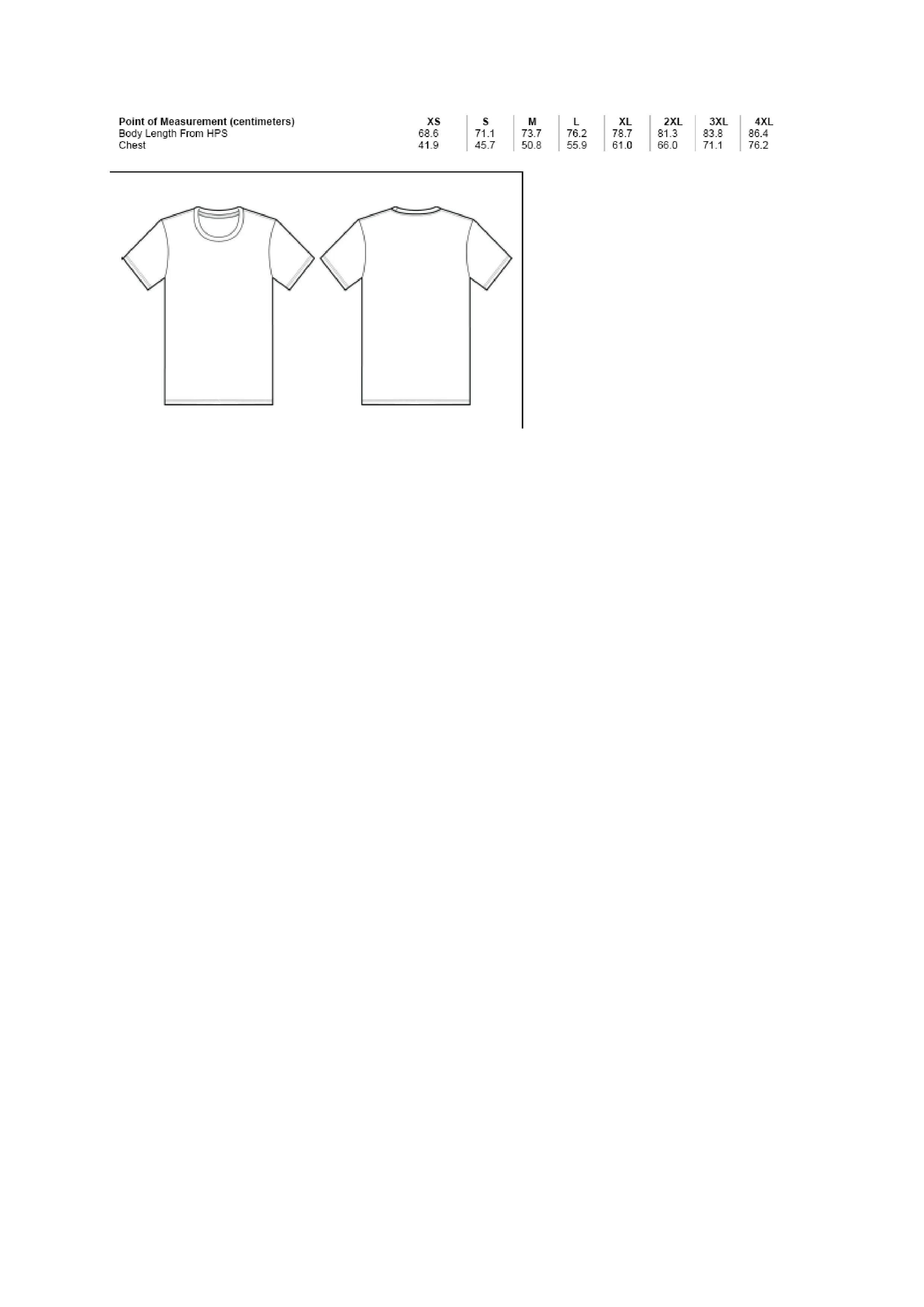Größentabelle für Unisex Jersey Short Sleeve Tee – CV3001