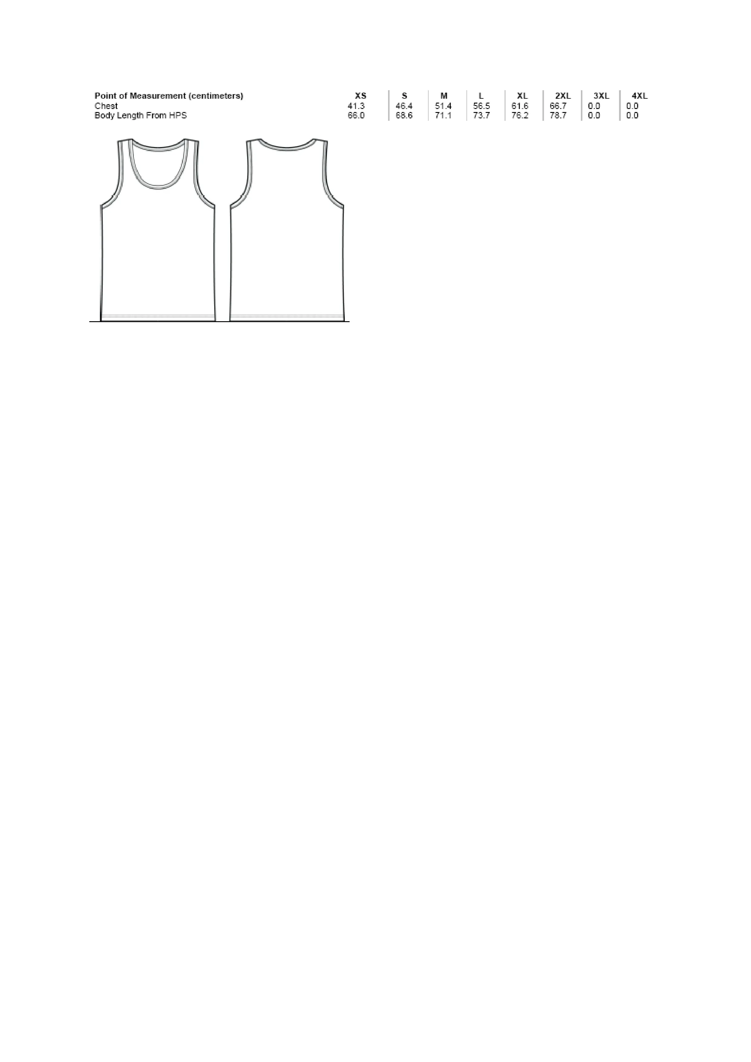 Größentabelle für Unisex Jersey Tank Top – CV3480