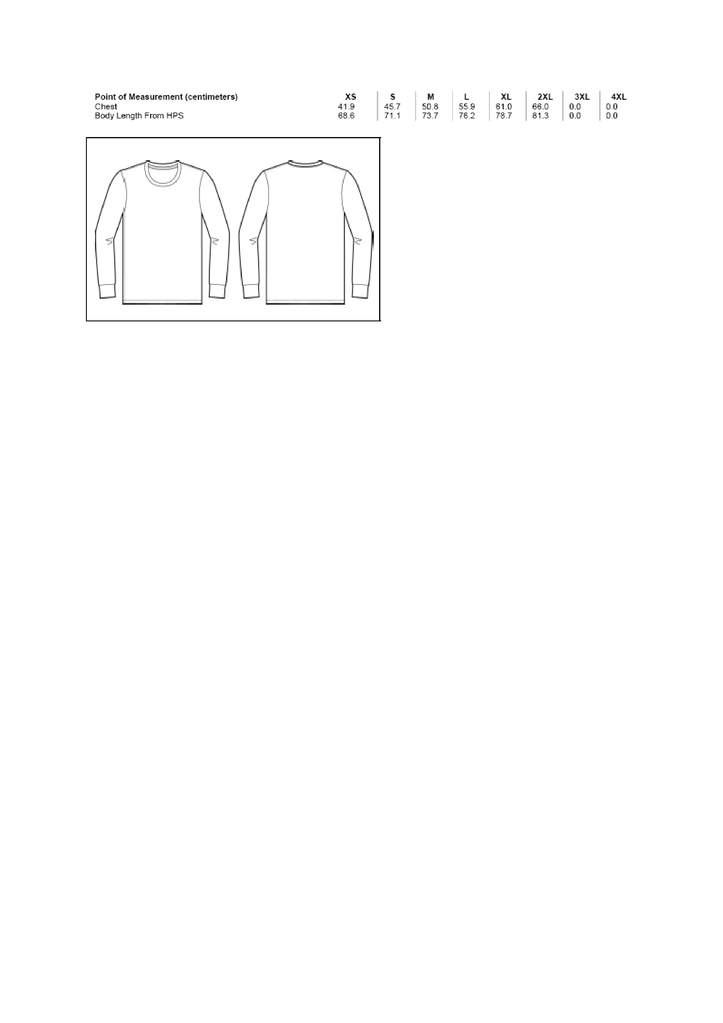 Größentabelle für Unisex Jersey Long Sleeve Tee – CV3501
