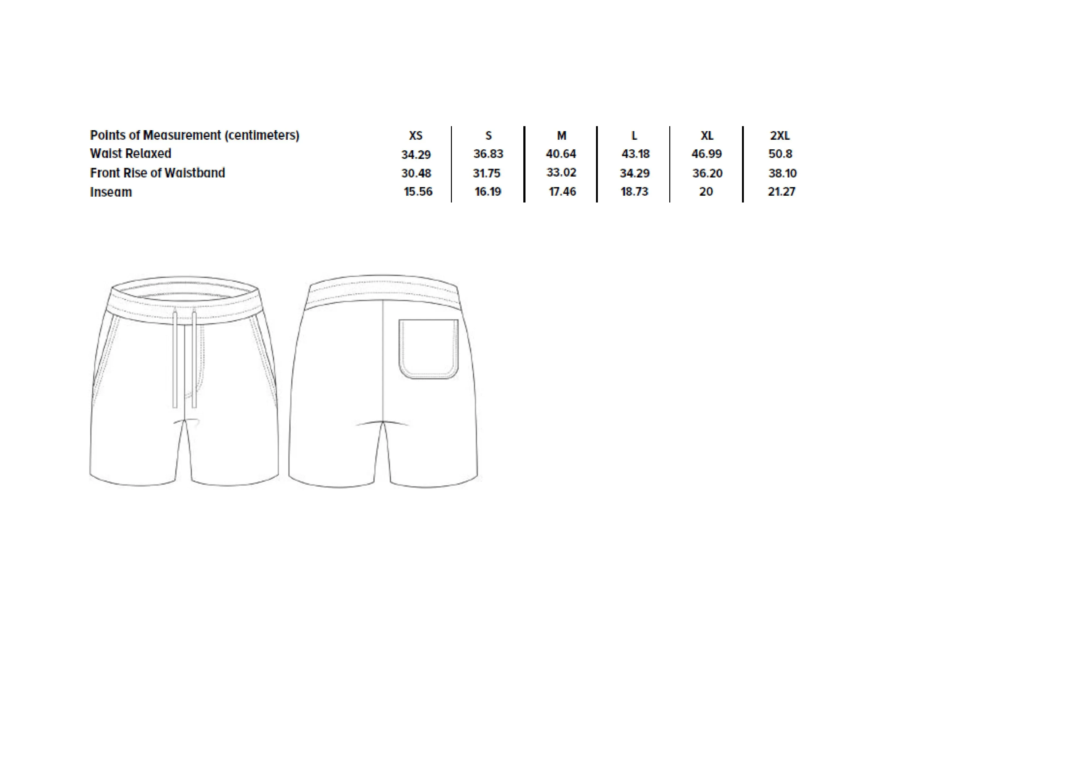 Größentabelle für Unisex Sponge Fleece Sweatshort – CV3724