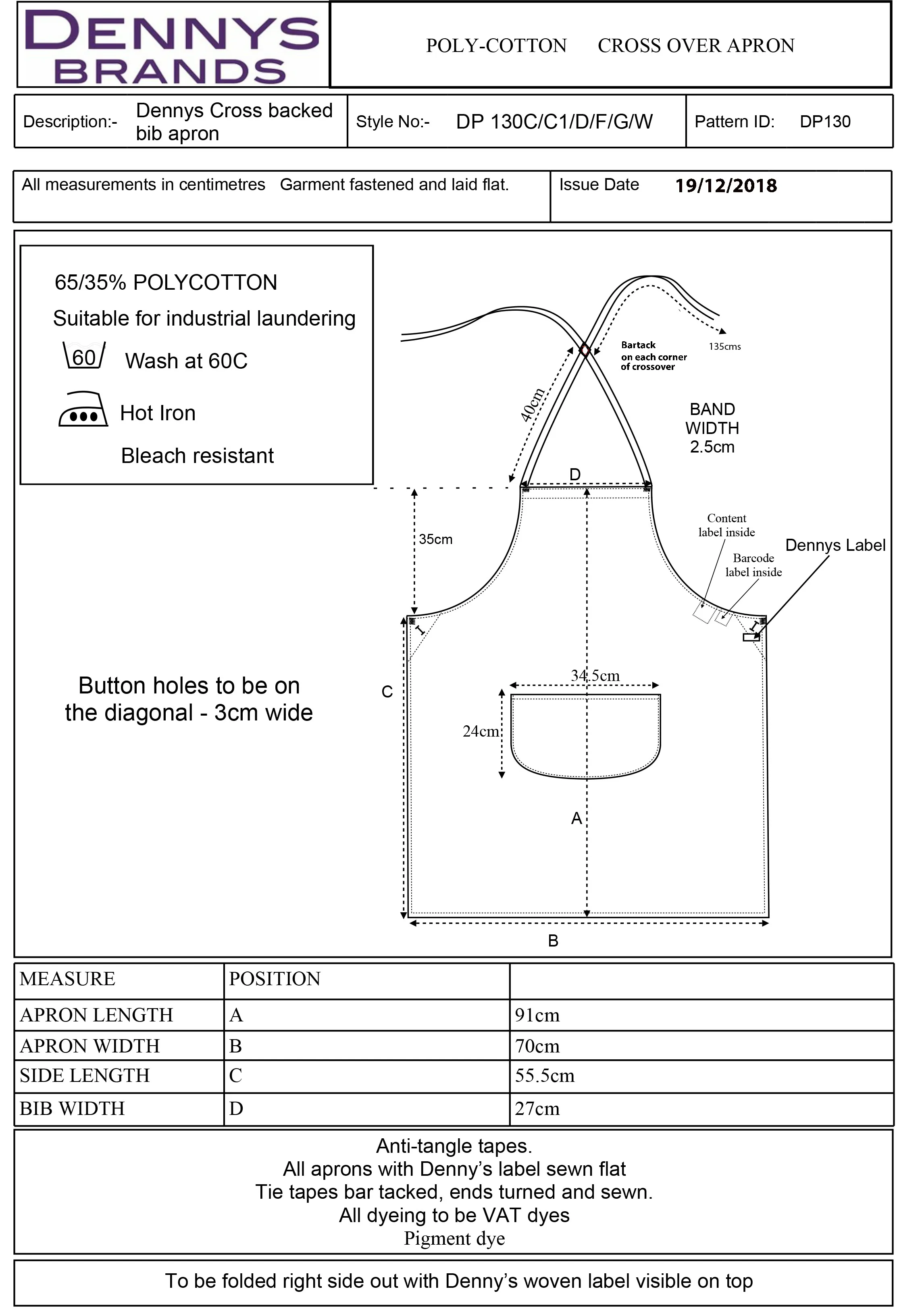 Größentabelle für Apron With Grey Ties Crossover – DL130