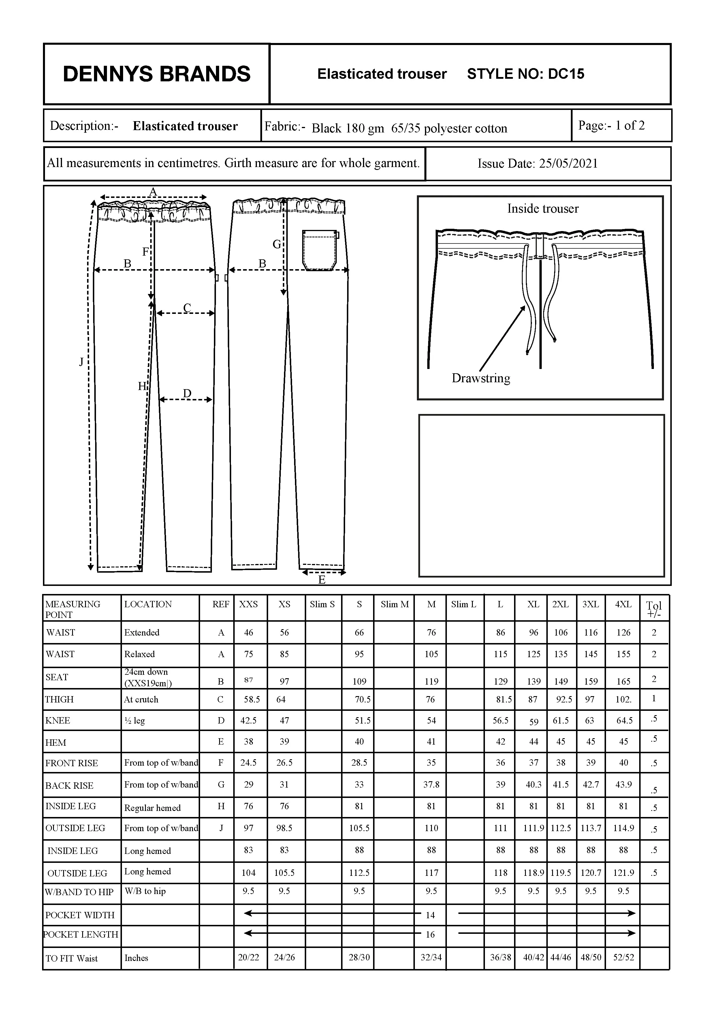 Größentabelle für Unisex Chef´s Kit Trouser – DL800