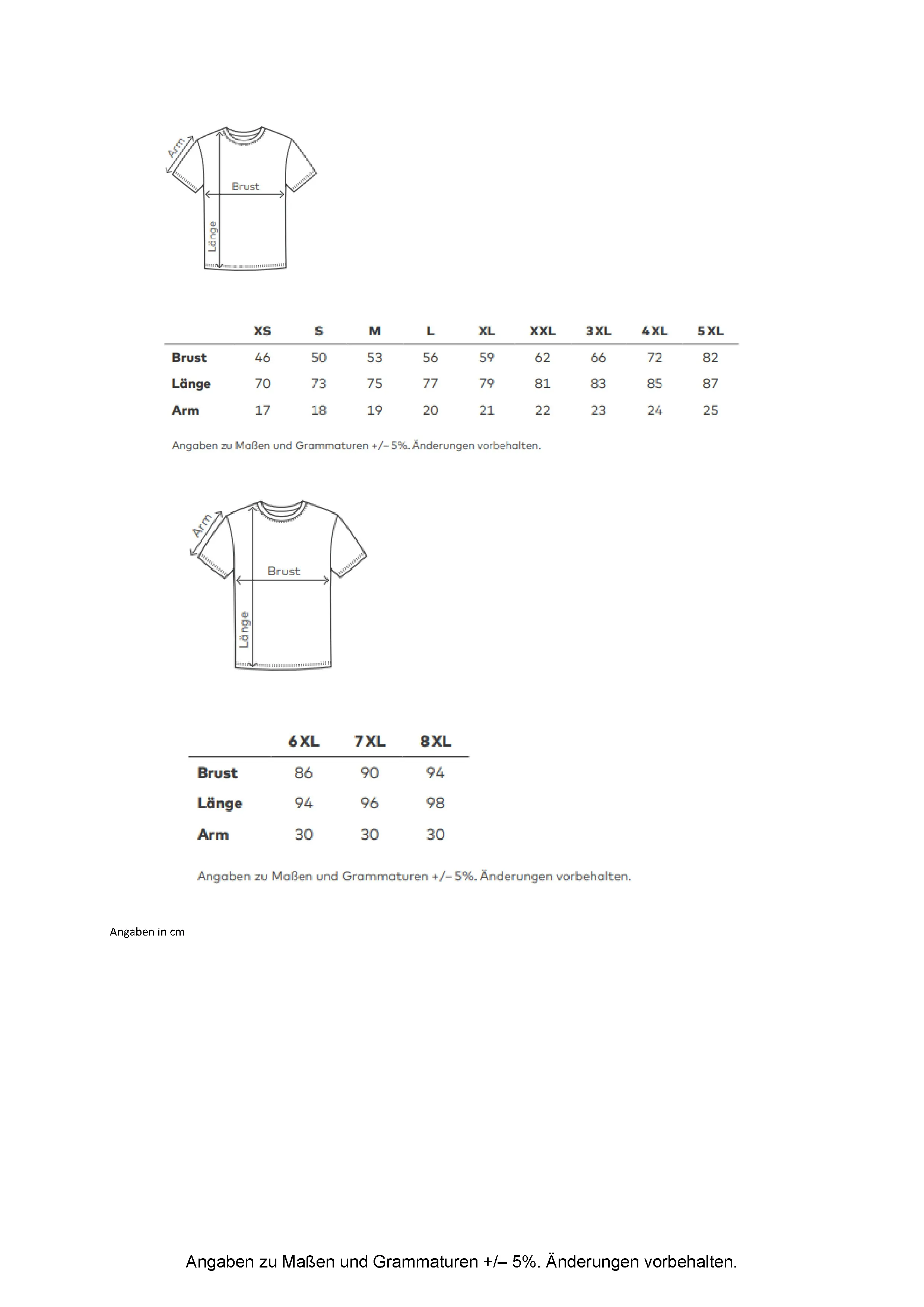 Größentabelle für Men´s Premium-T Organic – E3090