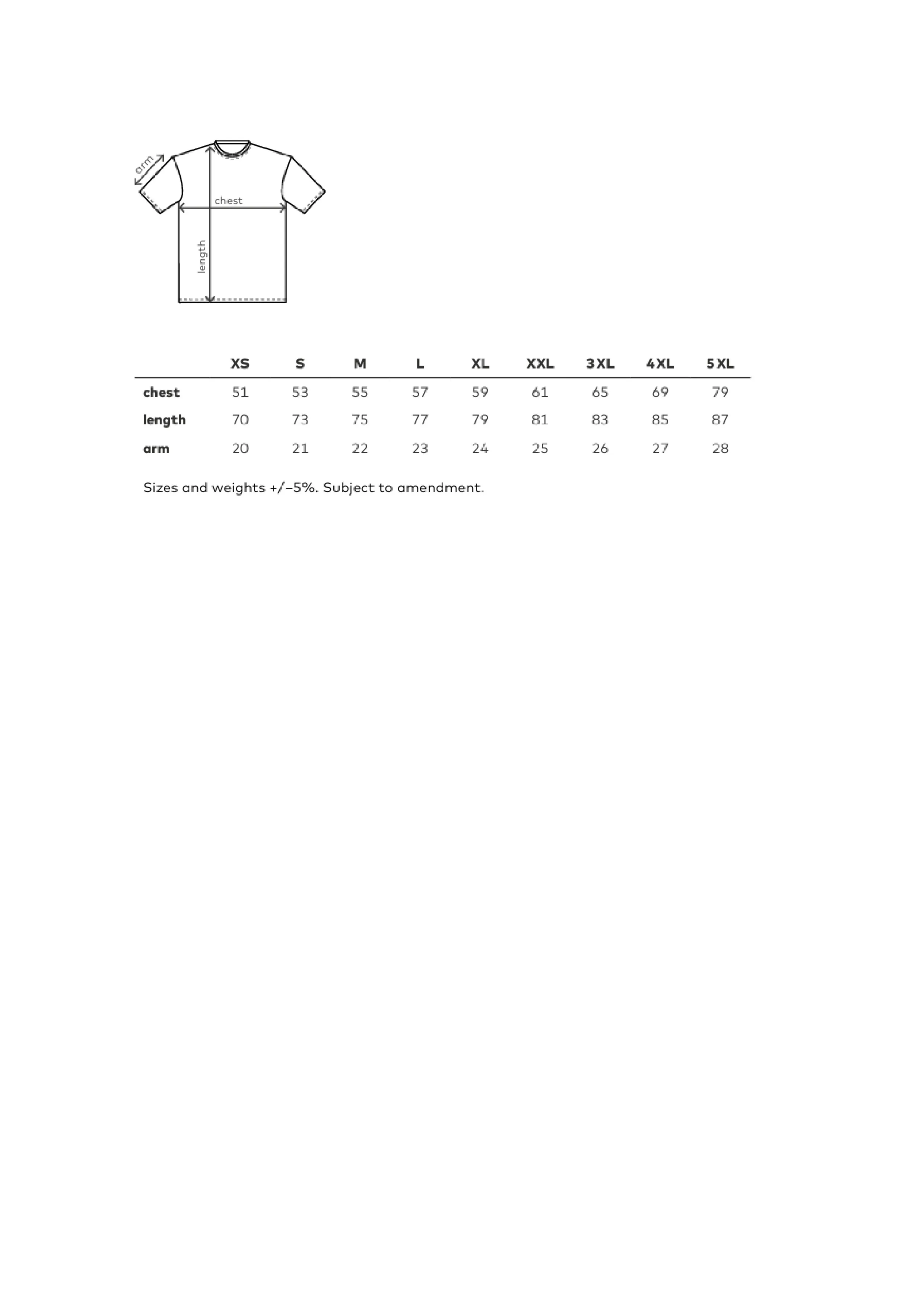 Größentabelle für Unisex Premium-T Neo – E31000
