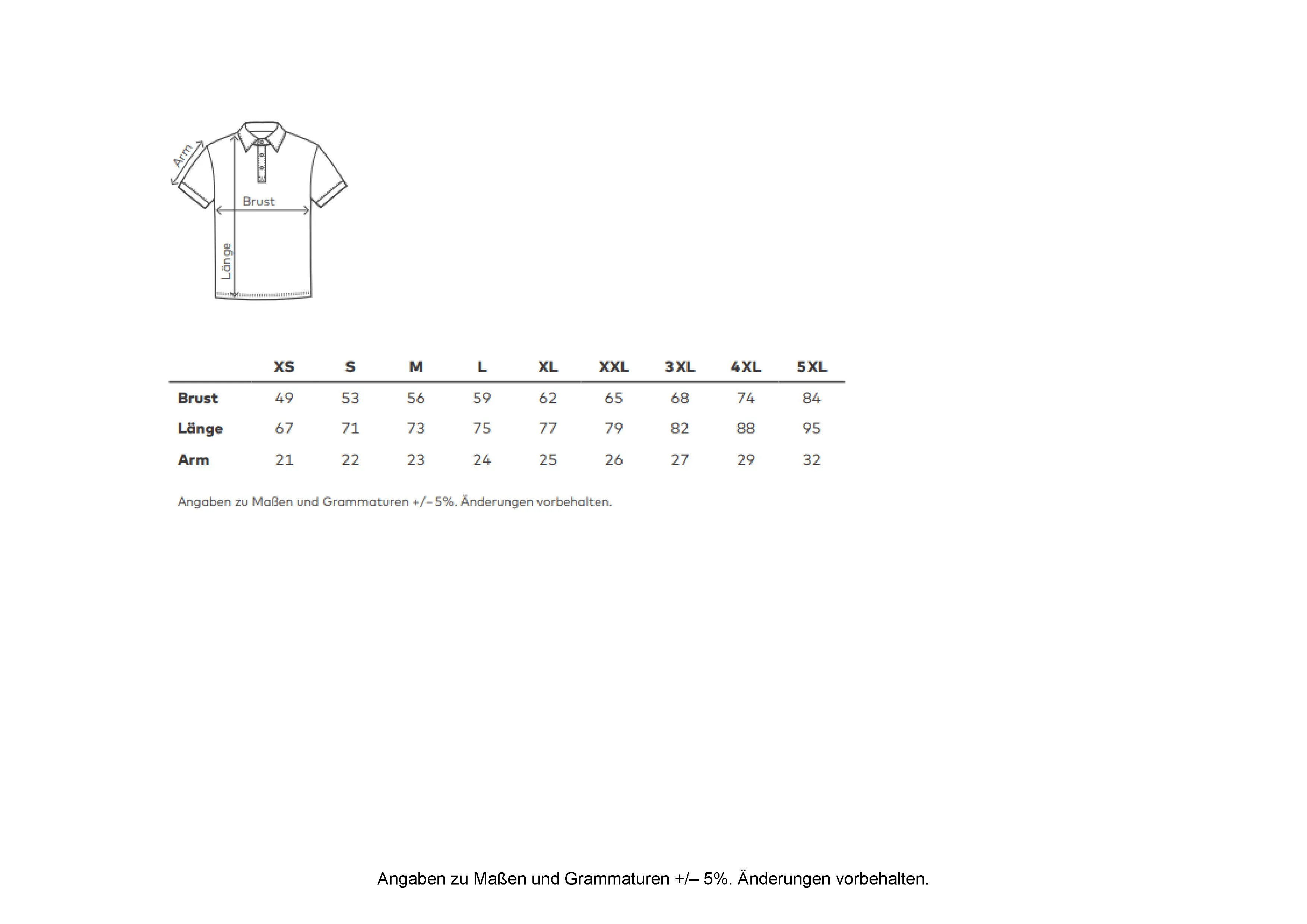 Größentabelle für Men´s Superior Polo – E4001