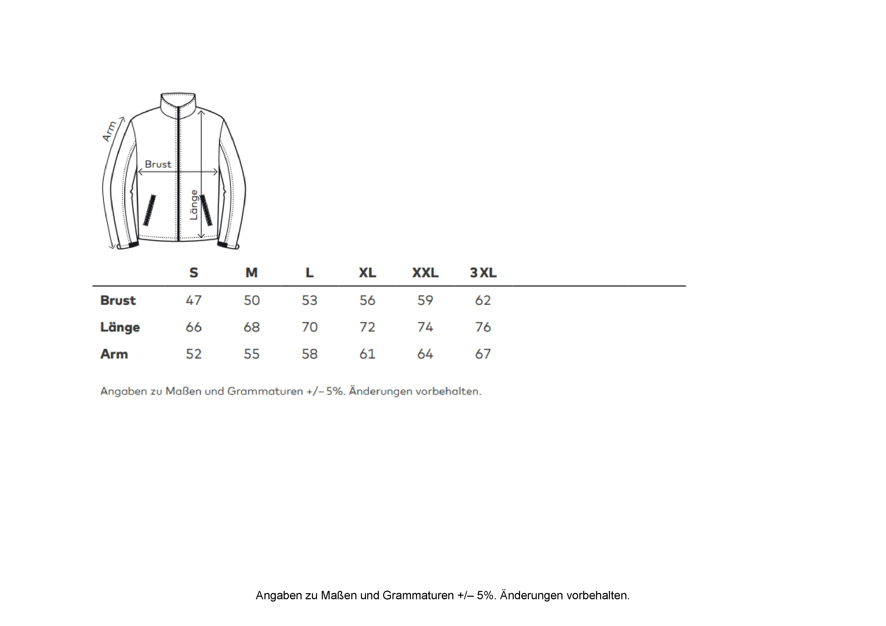Größentabelle für Women´s Light Softshell Jacket – E7835