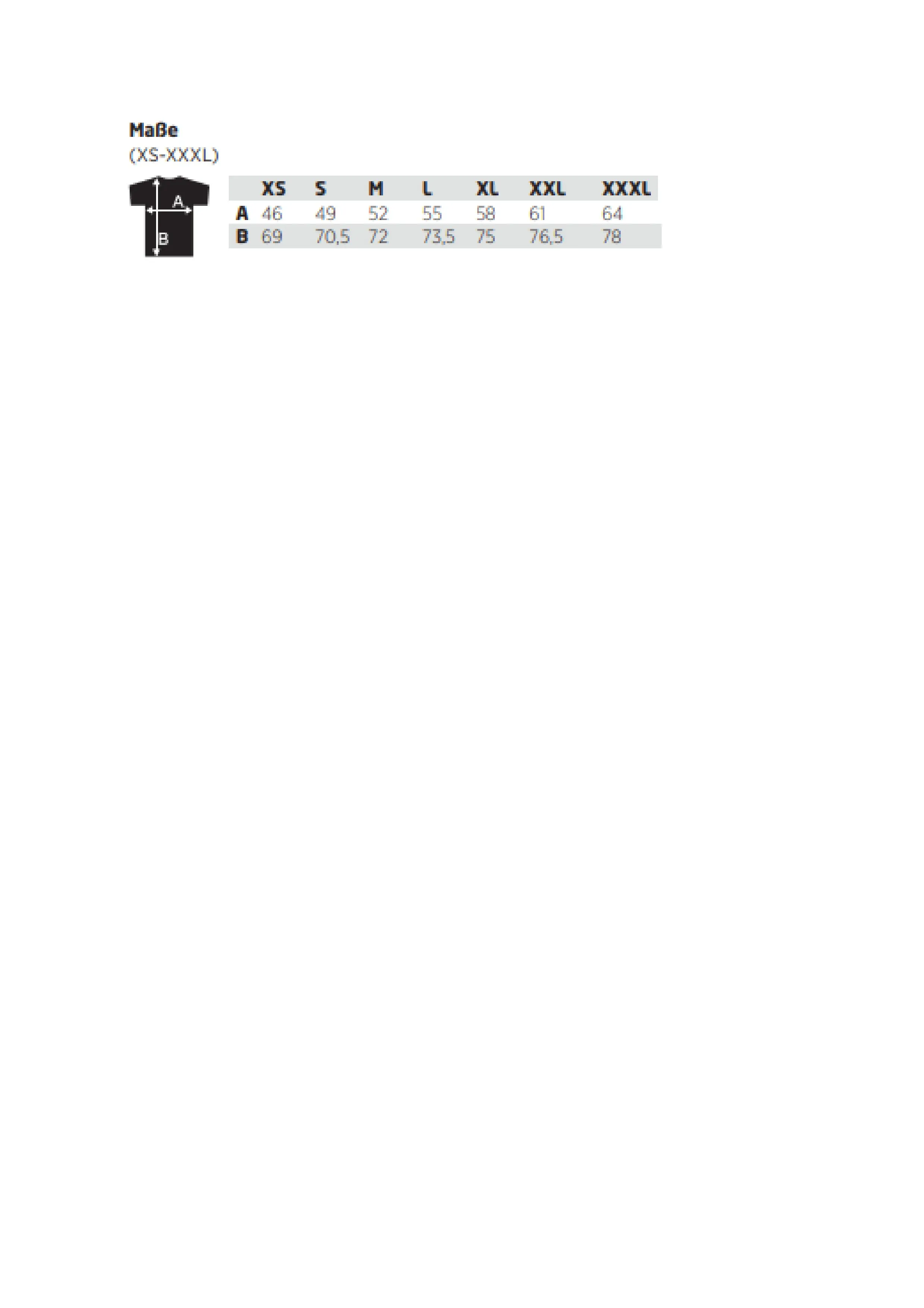 Größentabelle für Niagara T-Shirt – EL39010