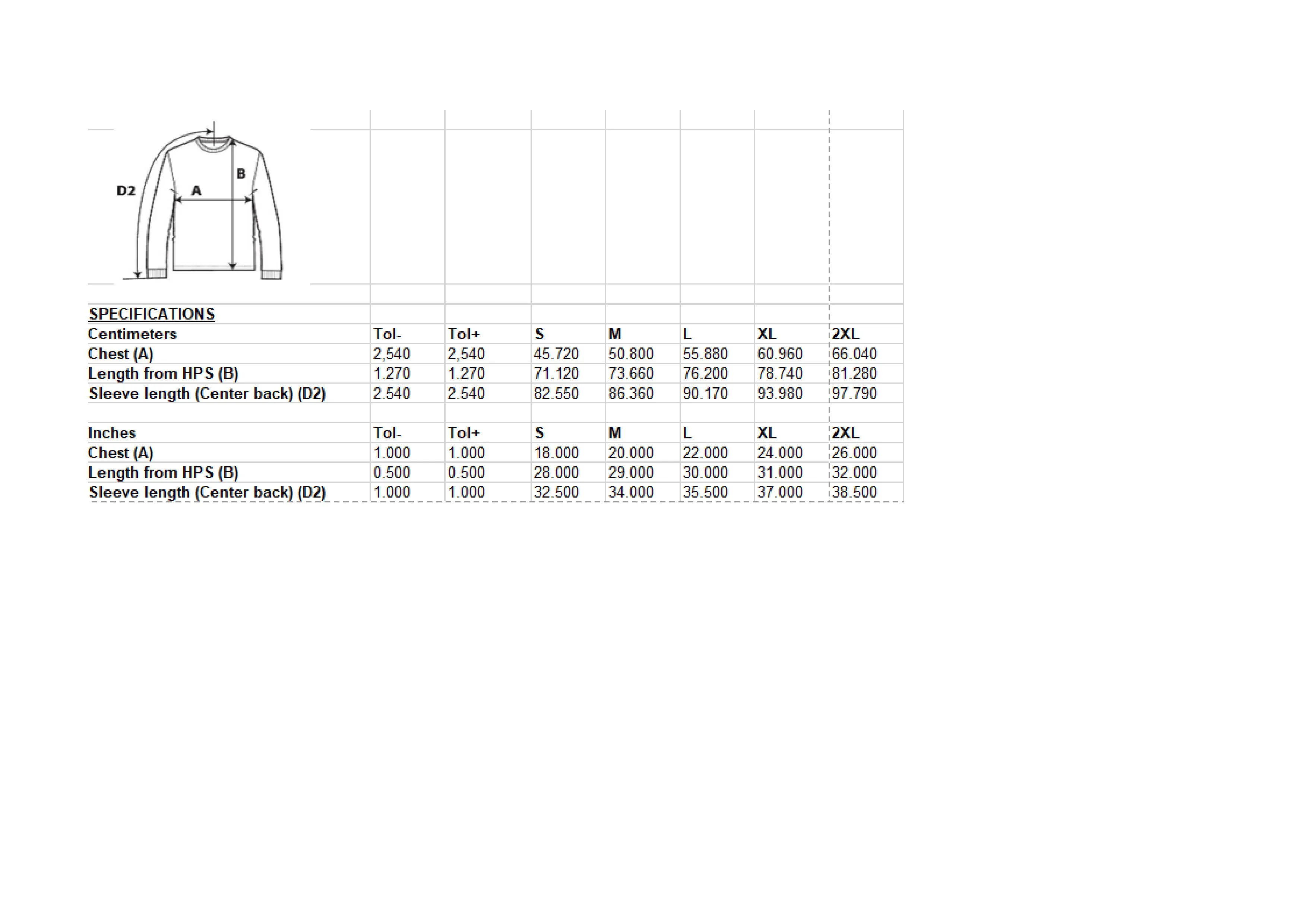 Größentabelle für Ultra Cotton™ Long Sleeve T-Shirt – G2400
