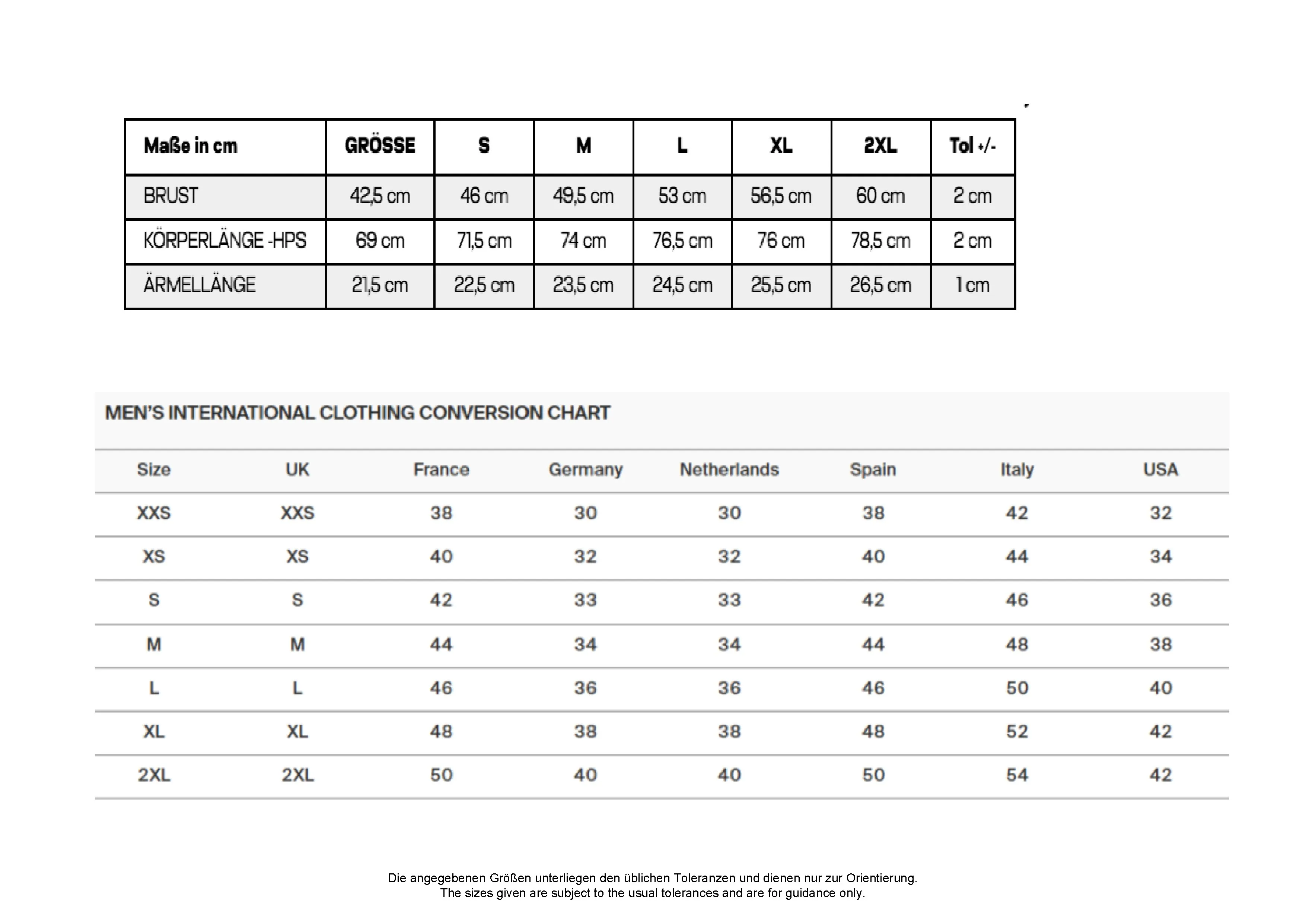 Größentabelle für Cool Urban Fitness T – JC110