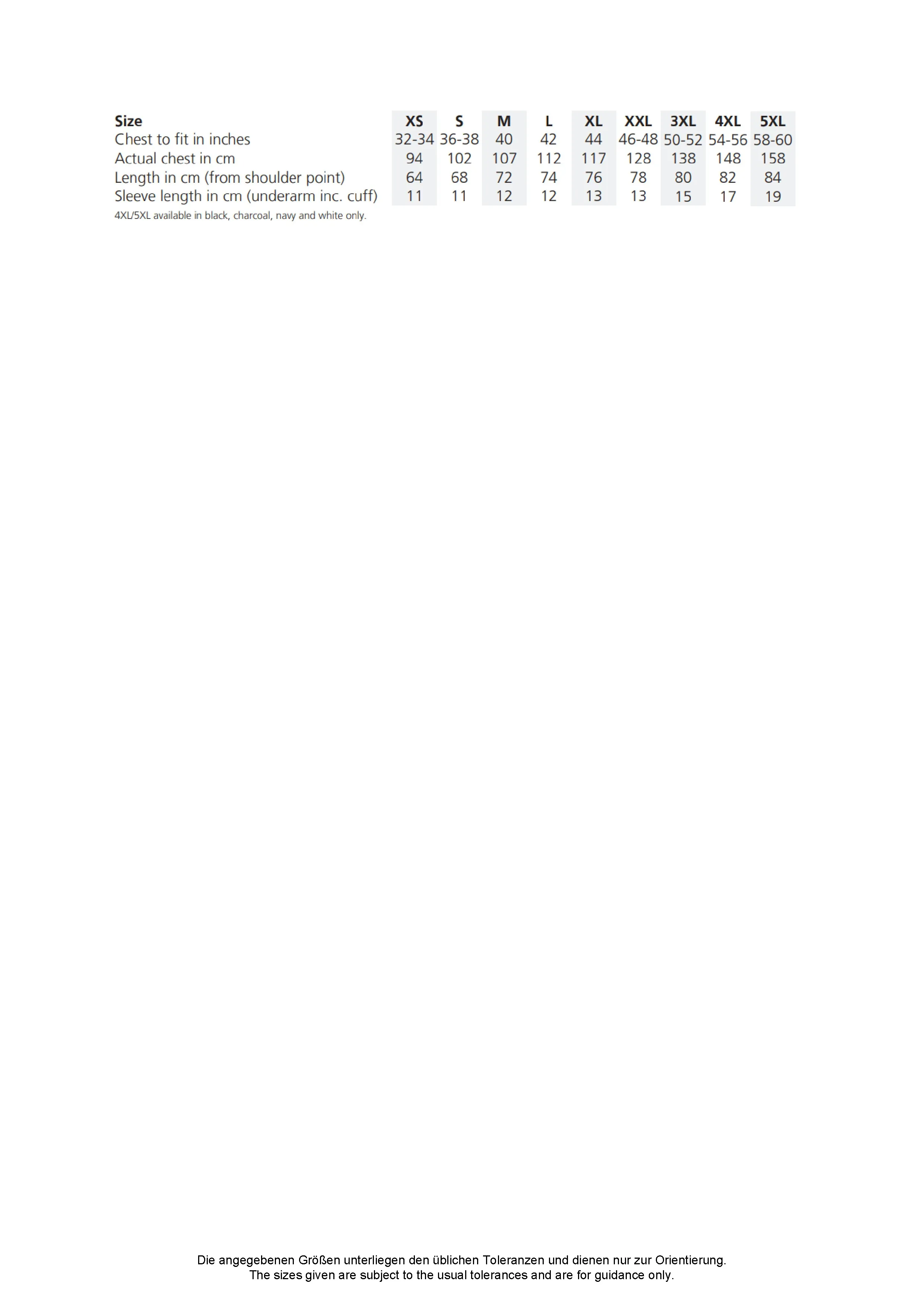 Größentabelle für Regular Fit Cooltex® Plus Premium Pique Polo – K444