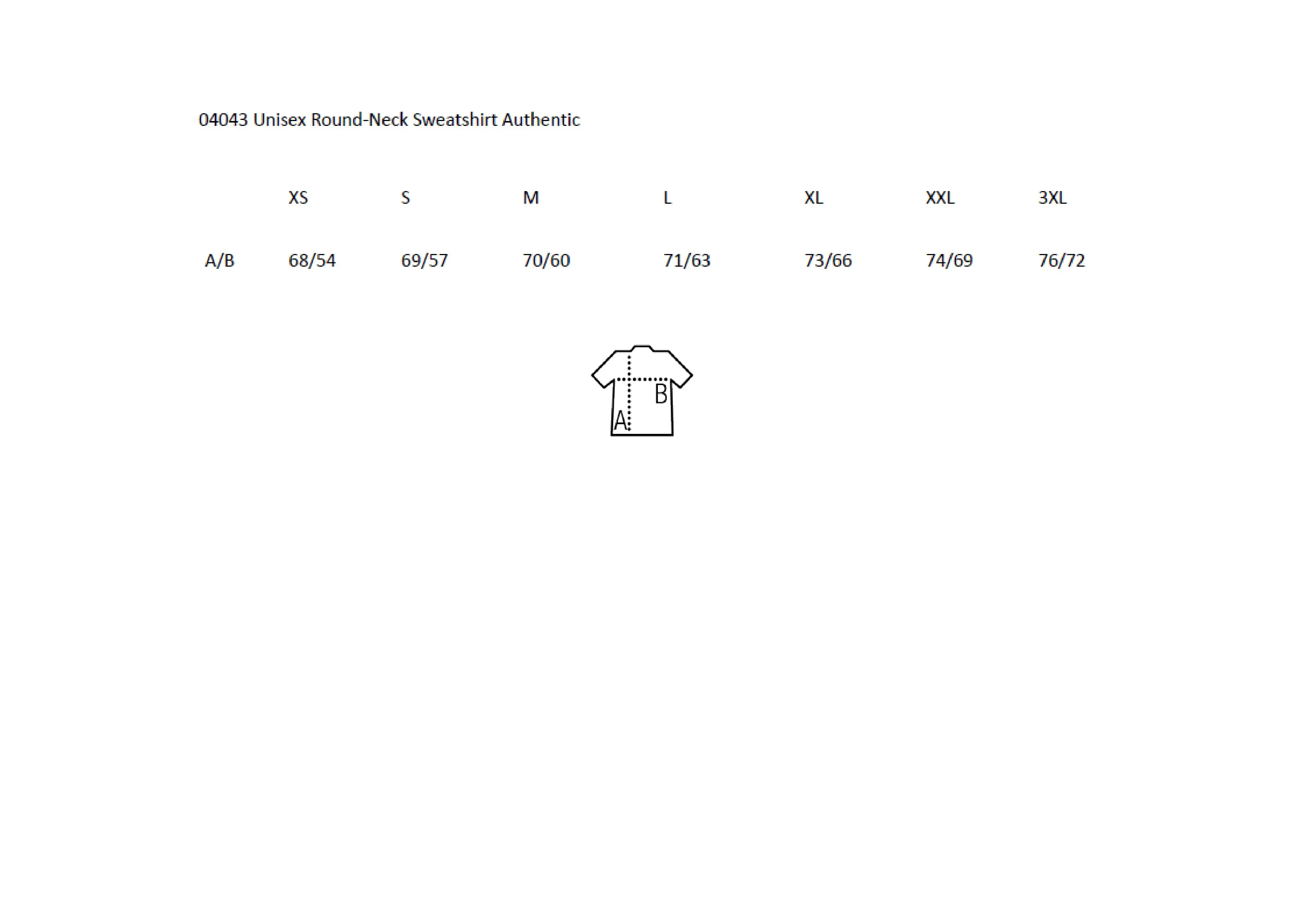 Größentabelle für Unisex Round-Neck Sweatshirt Authentic – L04043