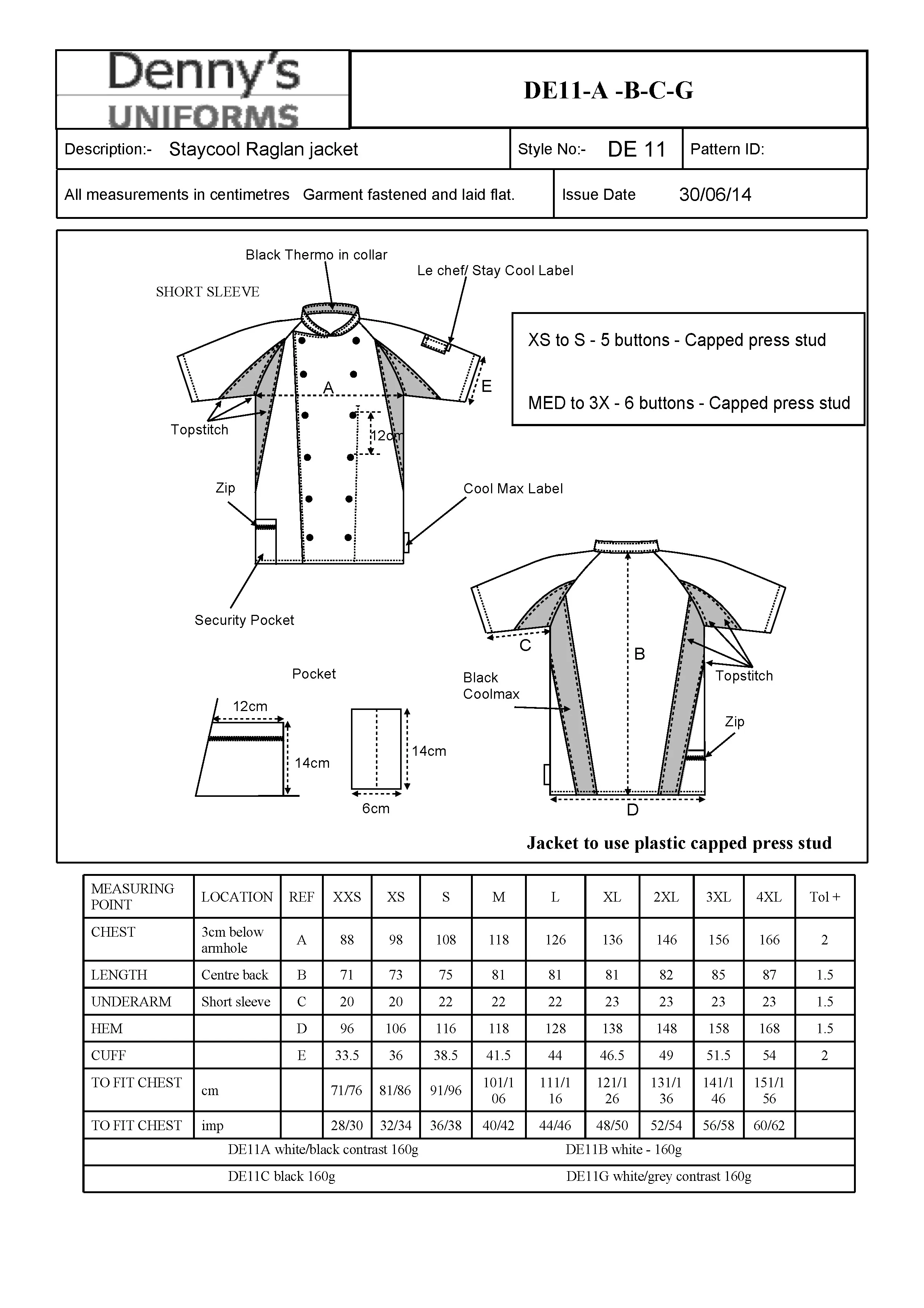 Größentabelle für Jacket Staycool Raglan Sleeve – LF011