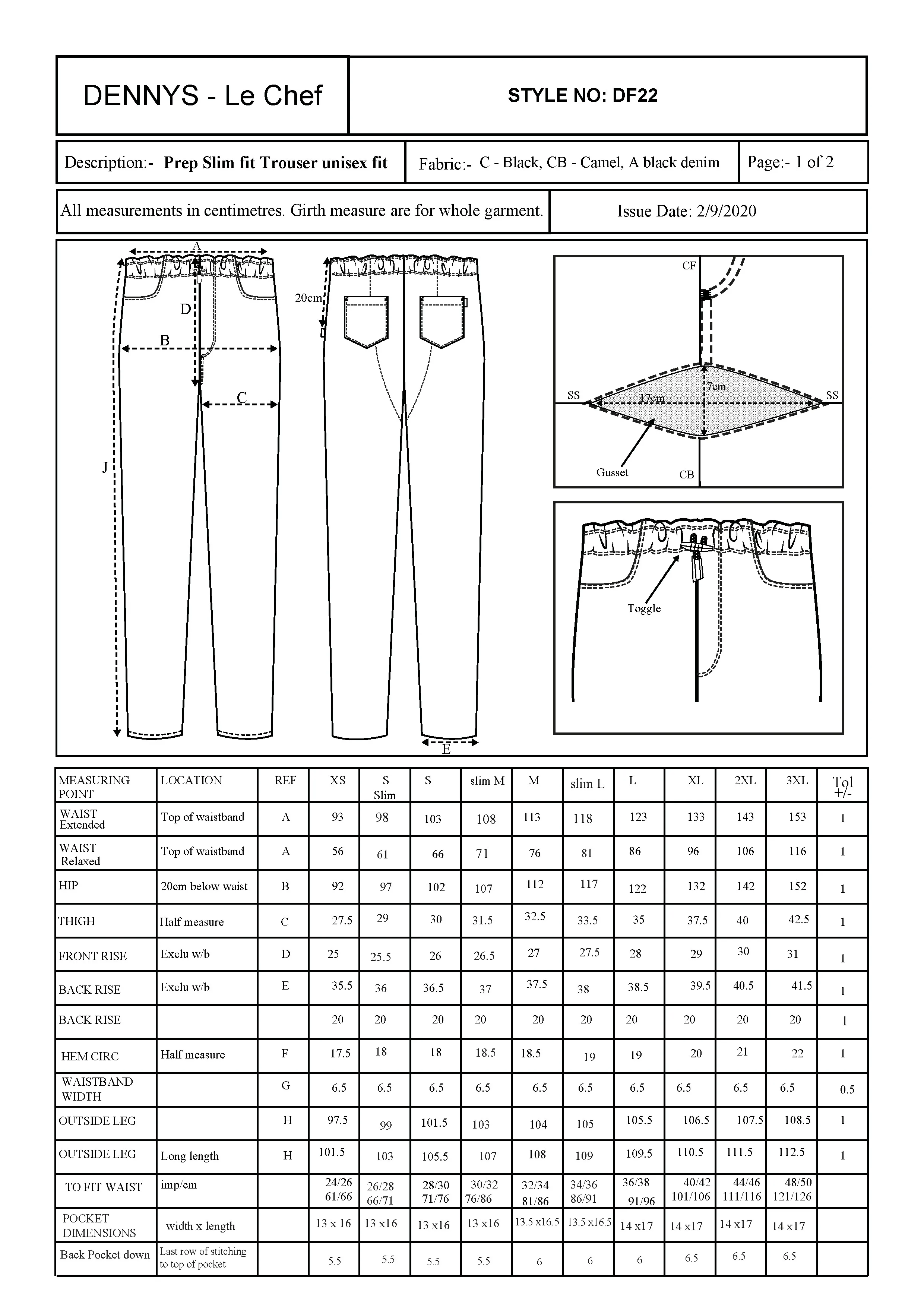 Größentabelle für Prep Trouser – LF022